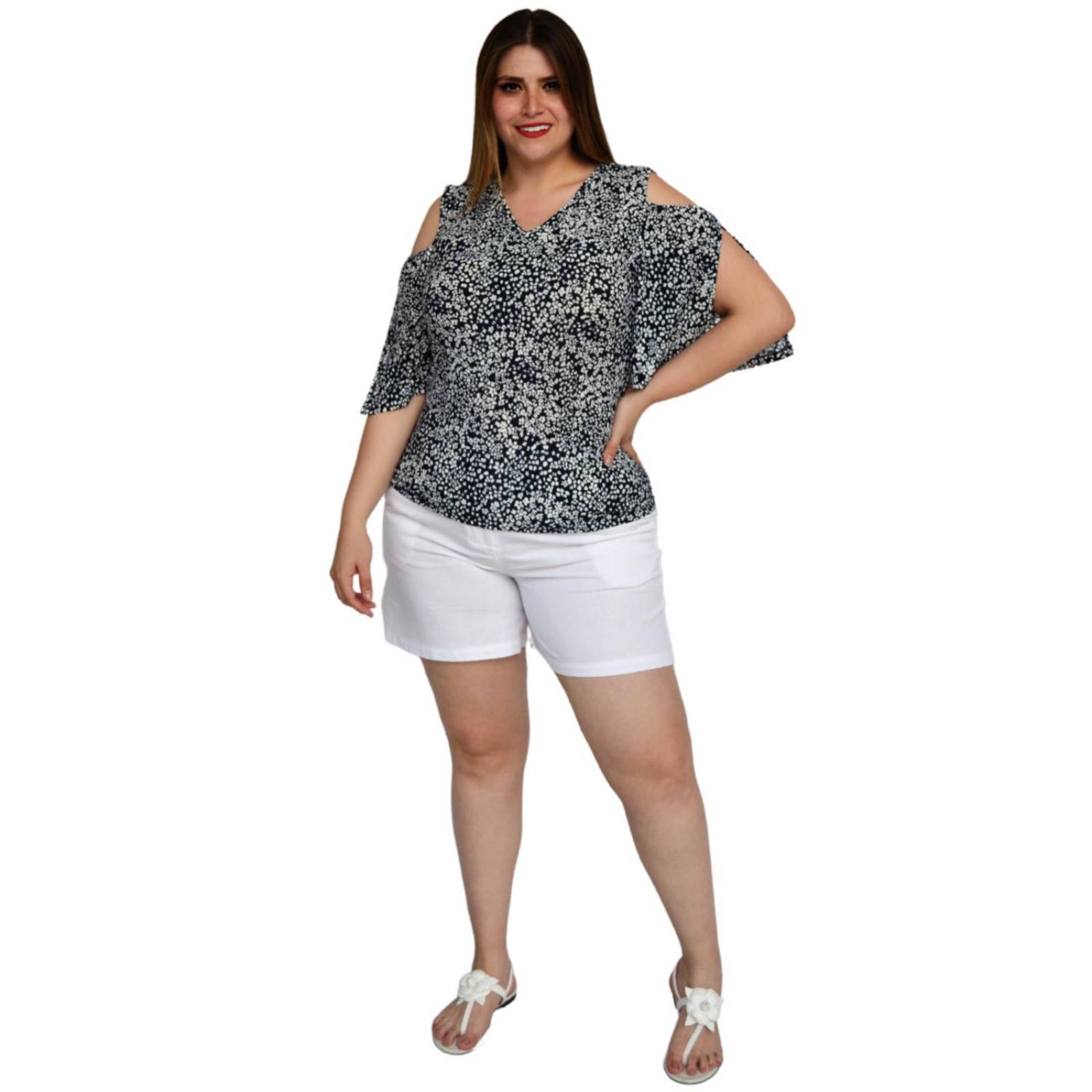 Blusa estampada talla extra, modelo 0912 (Marino) 