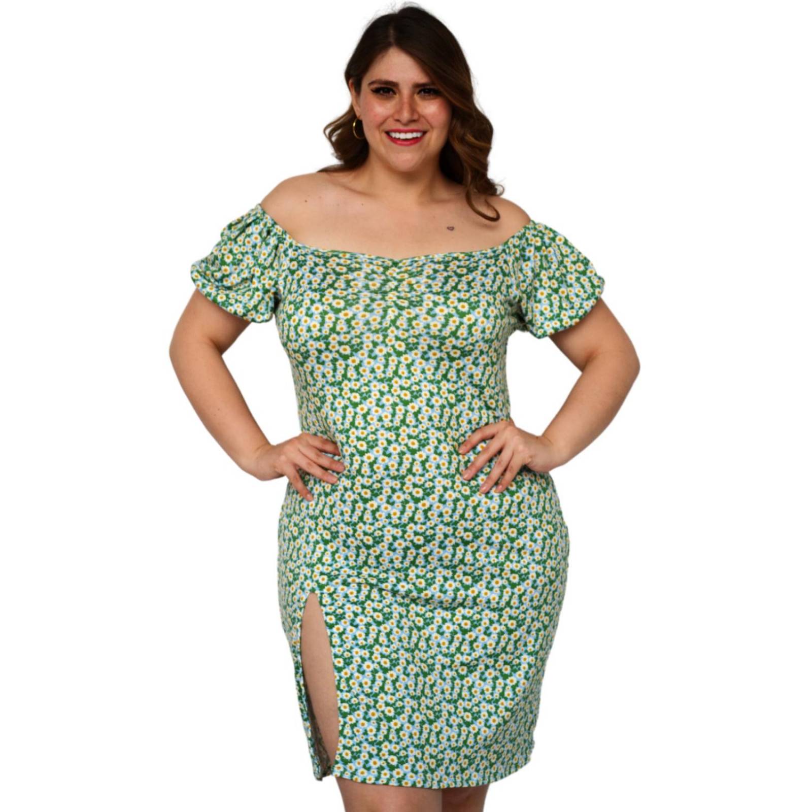 Vestido strech talla extra, modelo 4280 (Azul floreado)