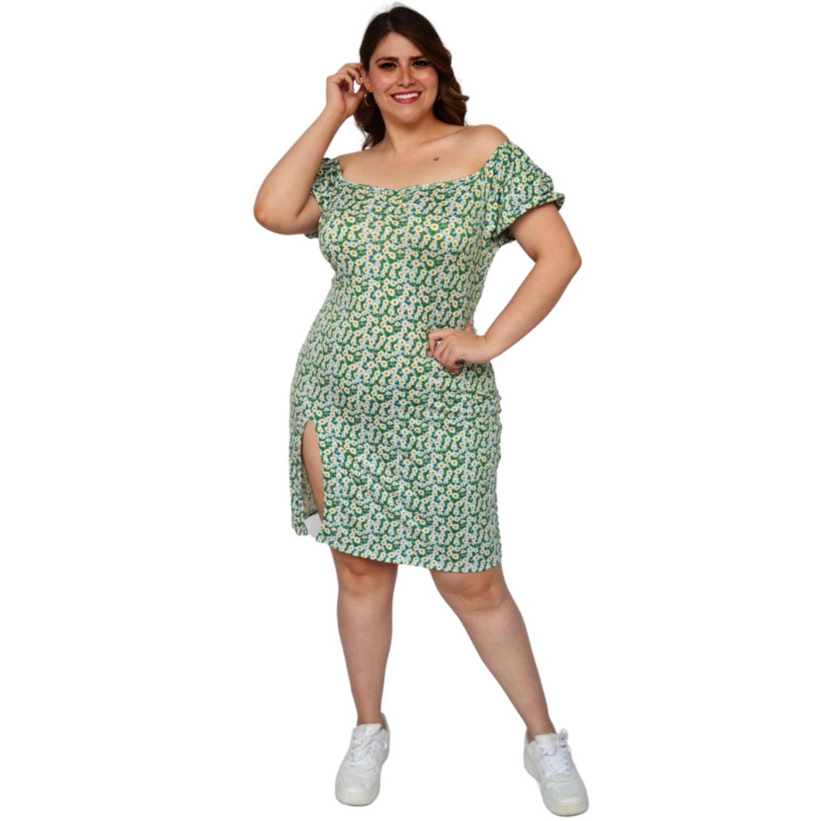 Vestido strech talla extra, modelo 4280 (Azul floreado)