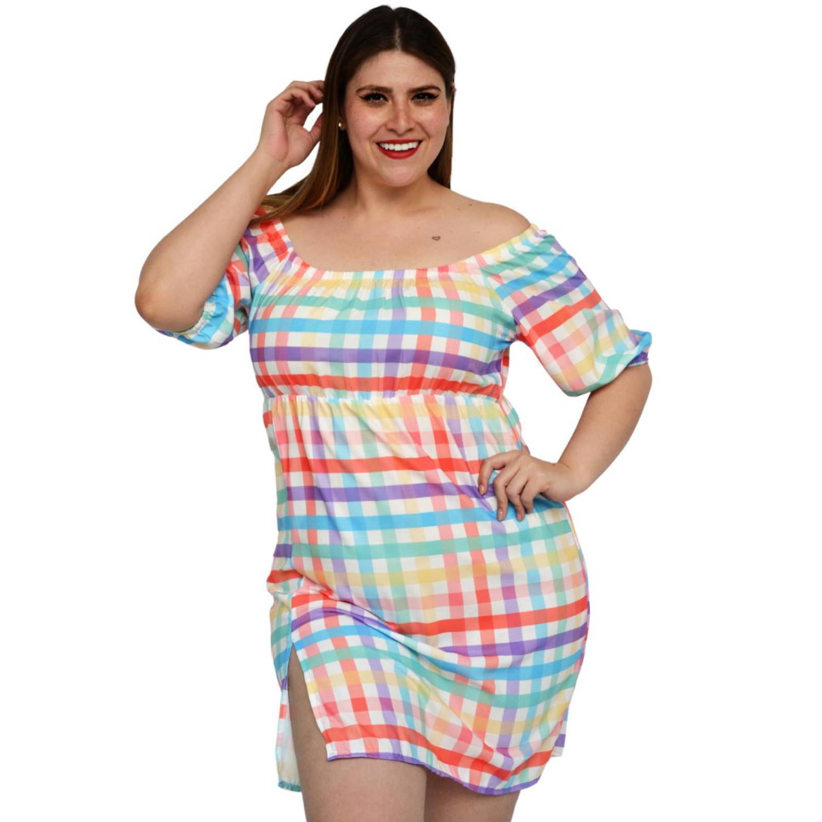 Vestido campesino (talla extra), modelo 4282 (Cuadros amarillo) 