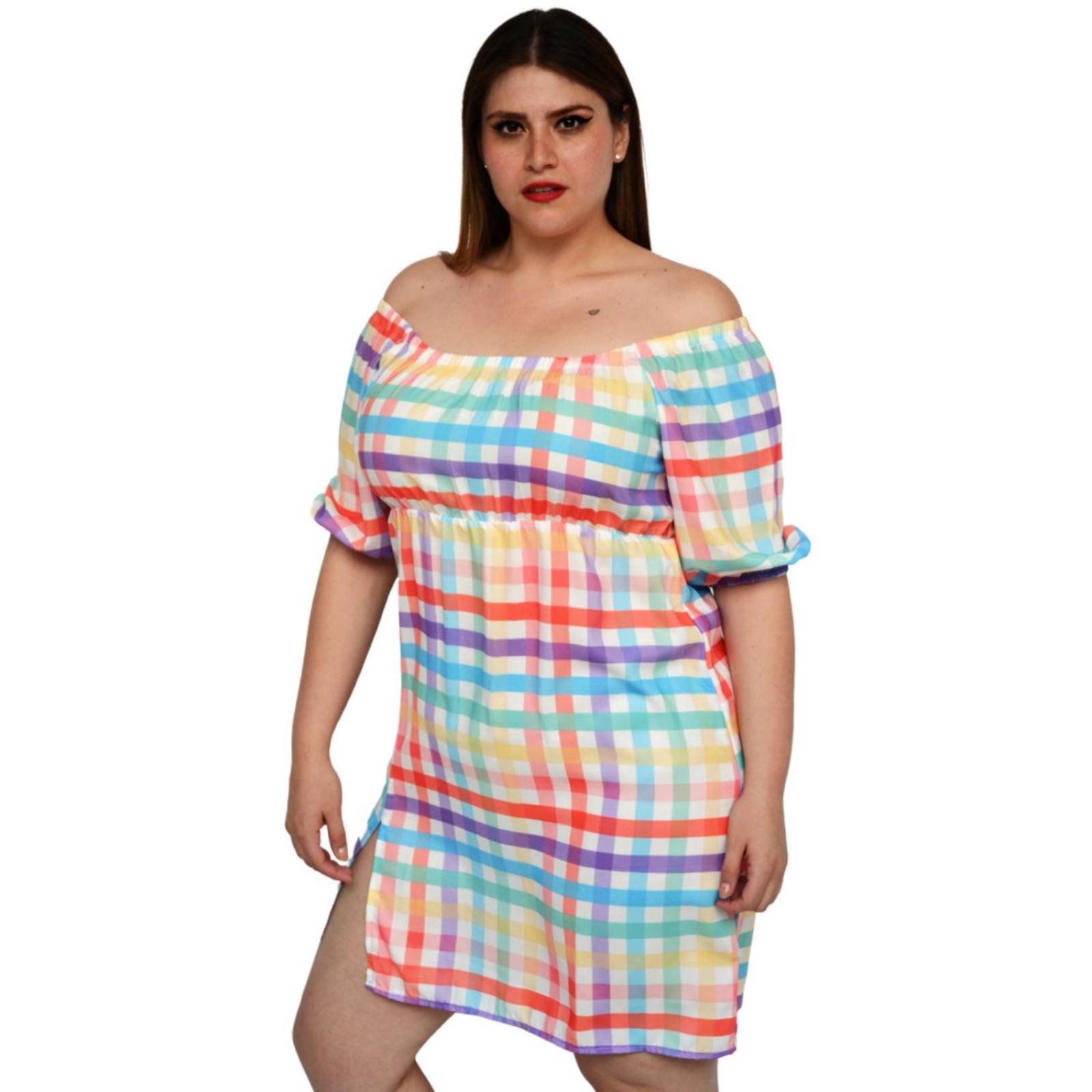 Vestido campesino (talla extra), modelo 4282 (Cuadros amarillo) 