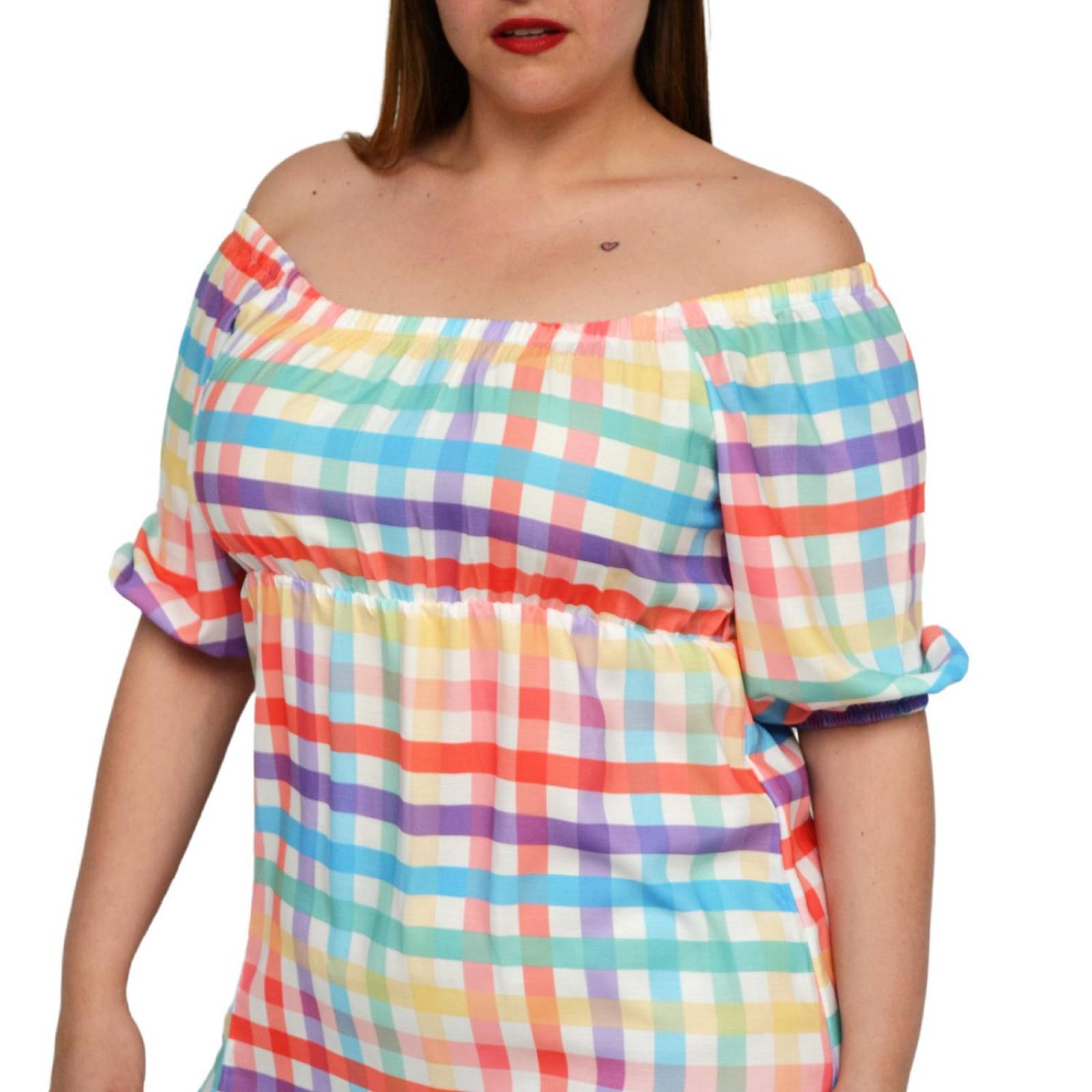 Vestido campesino (talla extra), modelo 4282 (Cuadros amarillo) 