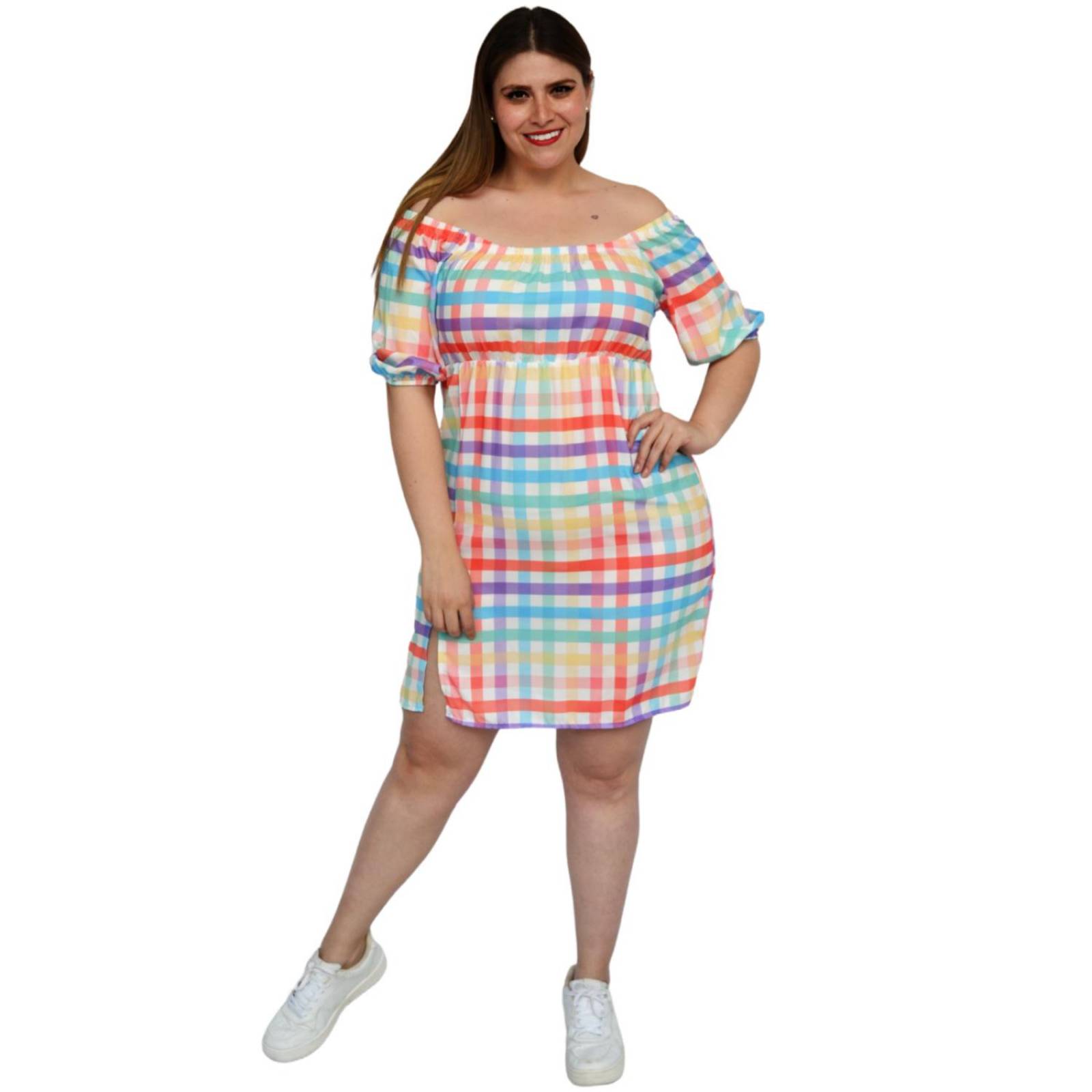 Vestido campesino (talla extra), modelo 4282 (Cuadros amarillo) 