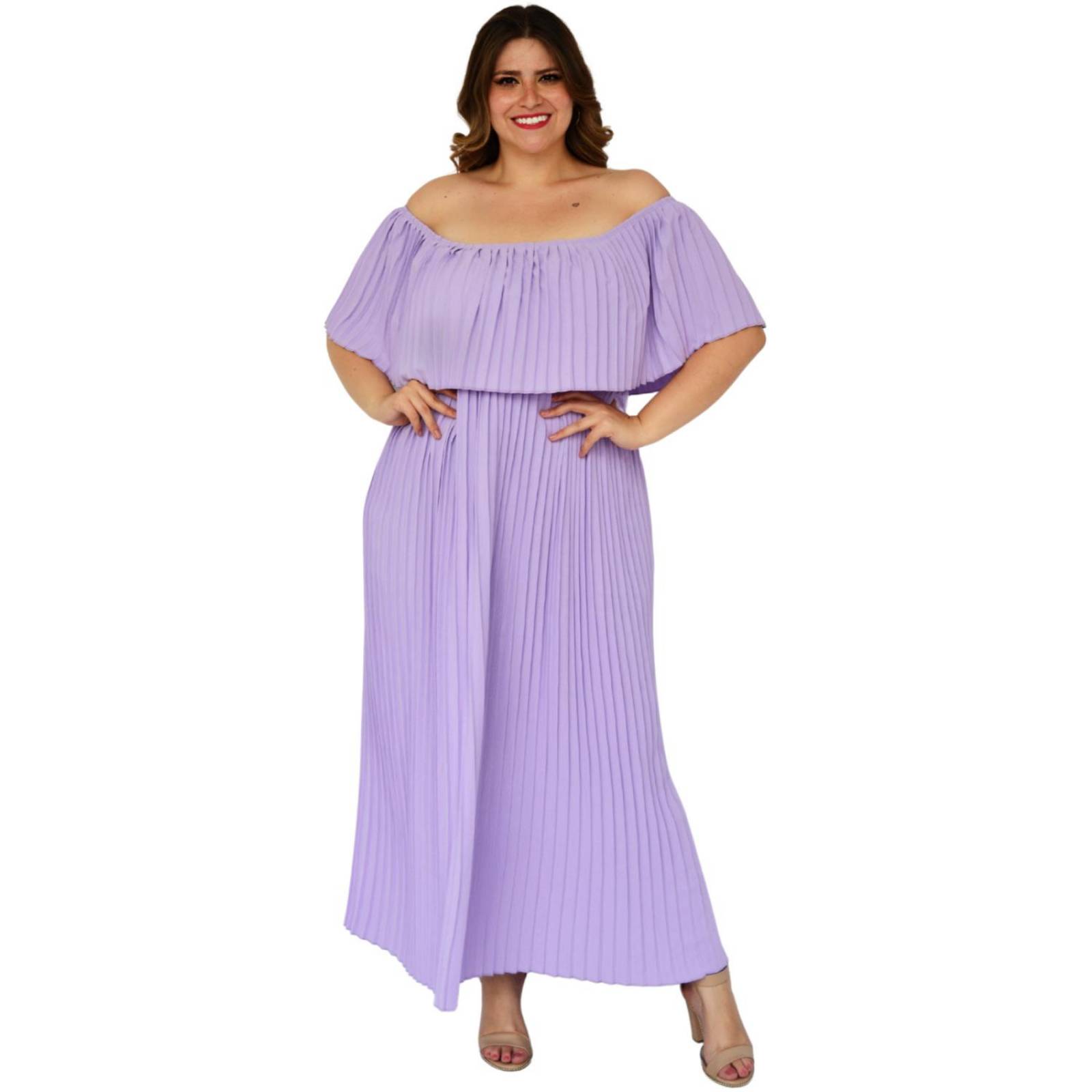 Vestido plisado talla extra, modelo 0438 (Lila) 