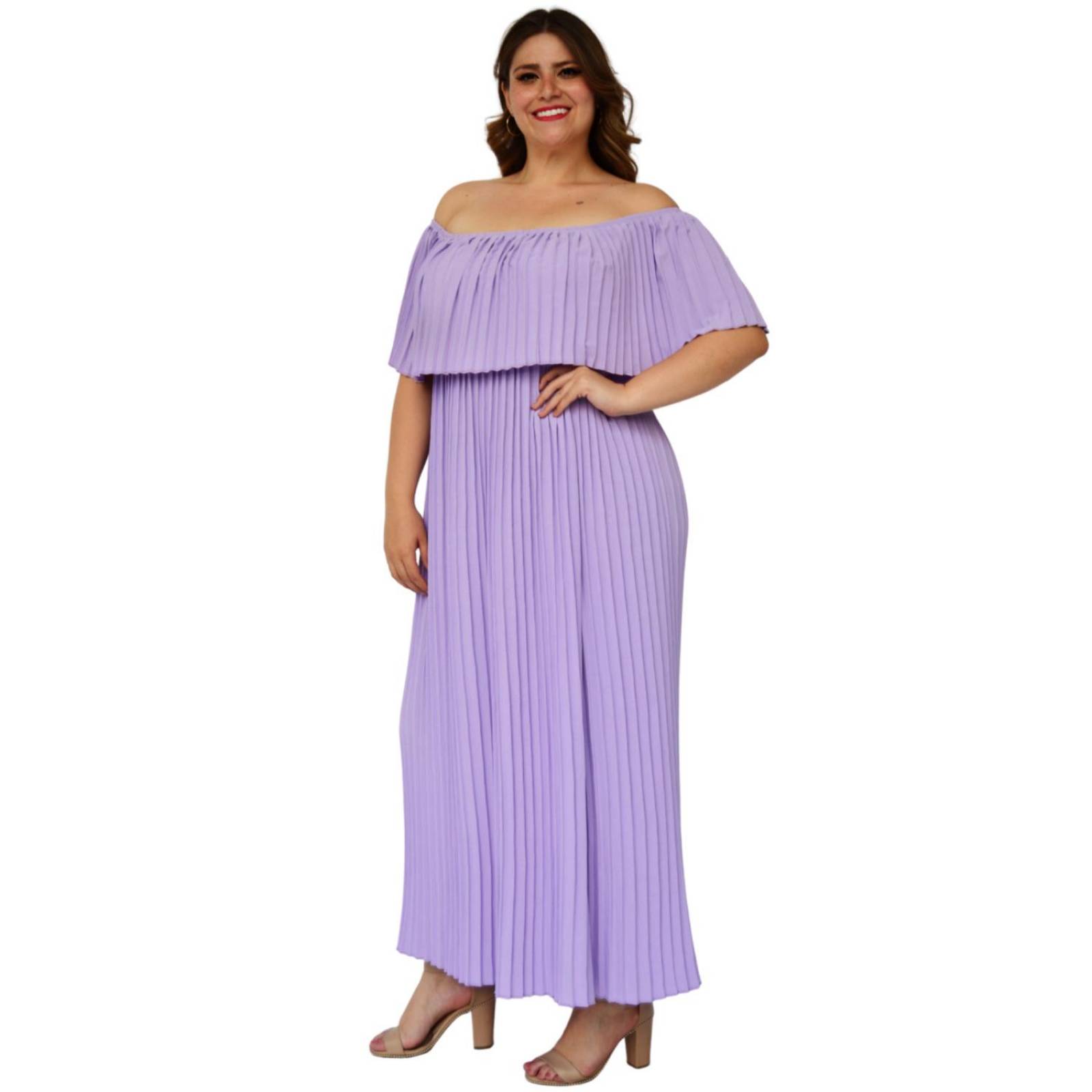 Vestido plisado talla extra, modelo 0438 (Lila) 