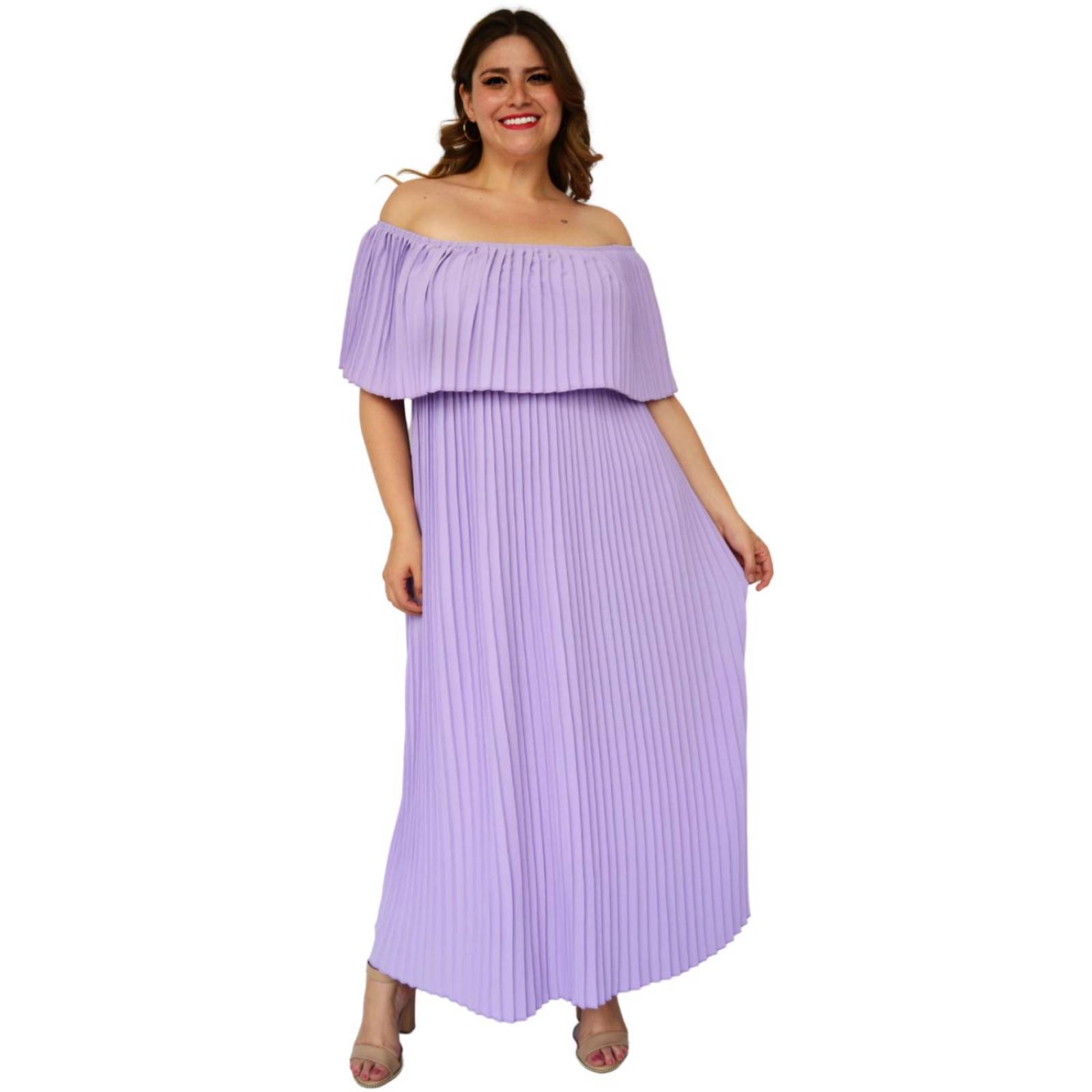 Vestido plisado talla extra, modelo 0438 (Lila) 