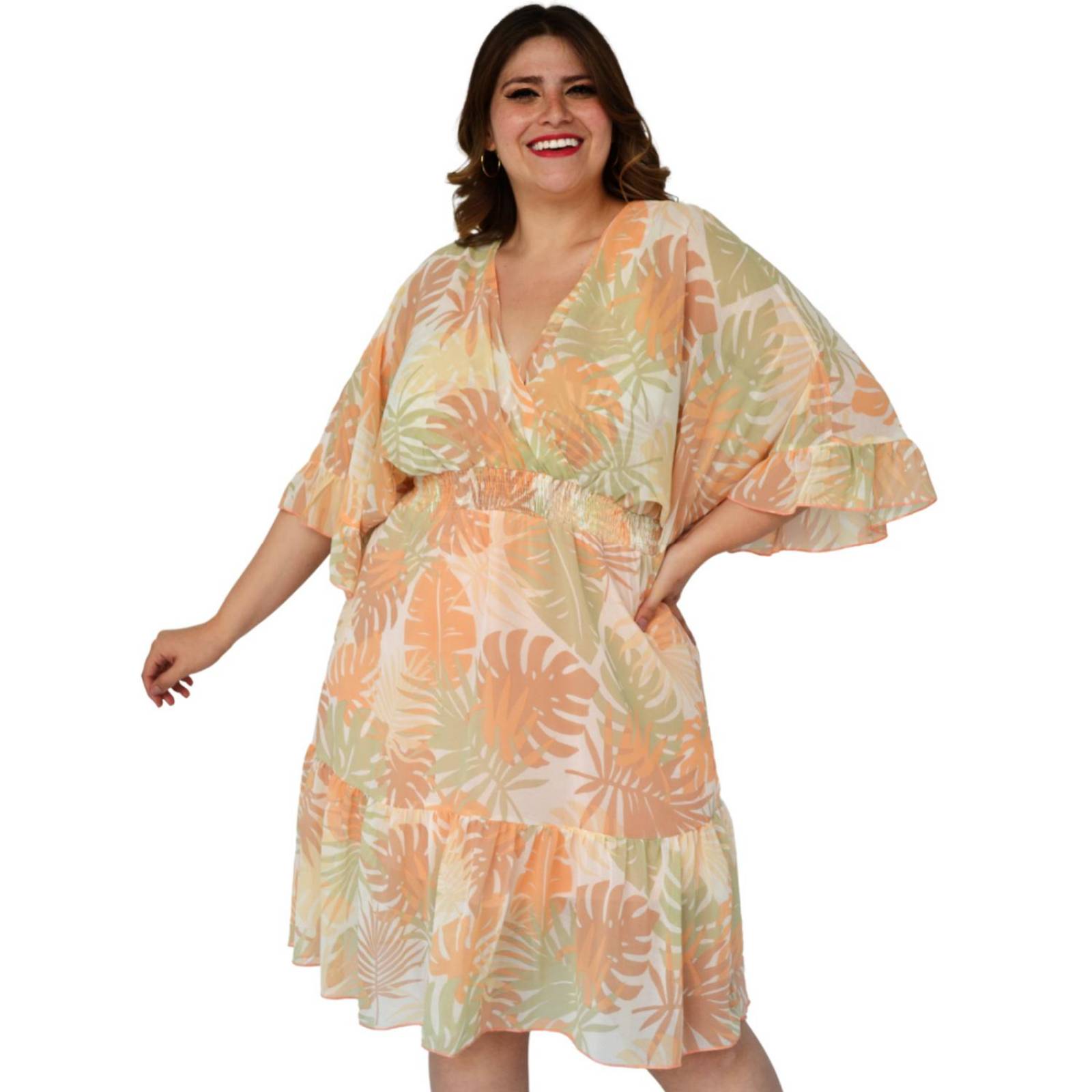 Vestido vaporoso talla extra, modelo 1978 (Durazno) 
