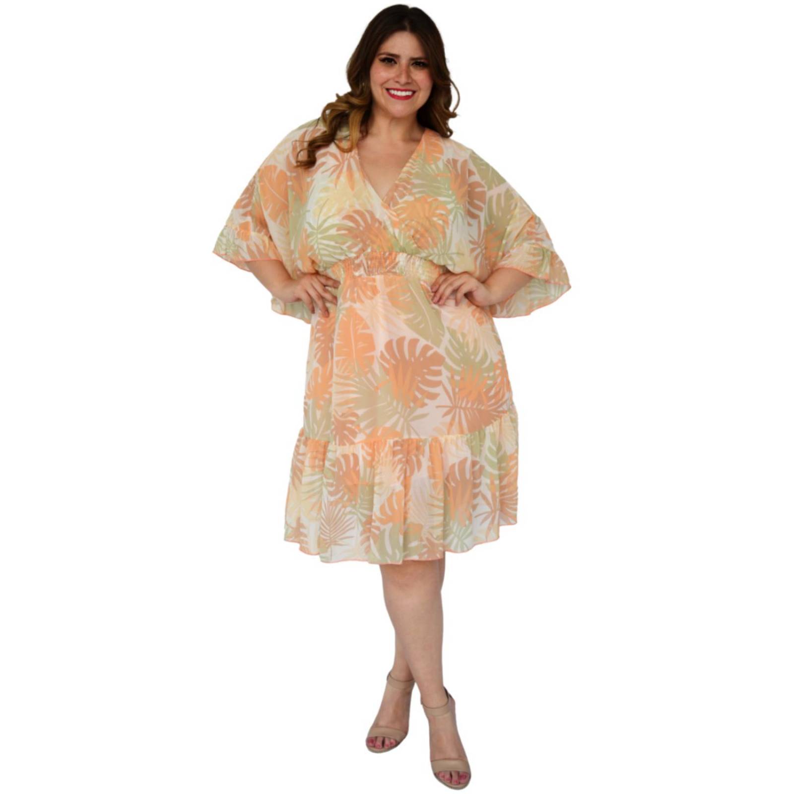 Vestido vaporoso talla extra, modelo 1978 (Durazno) 