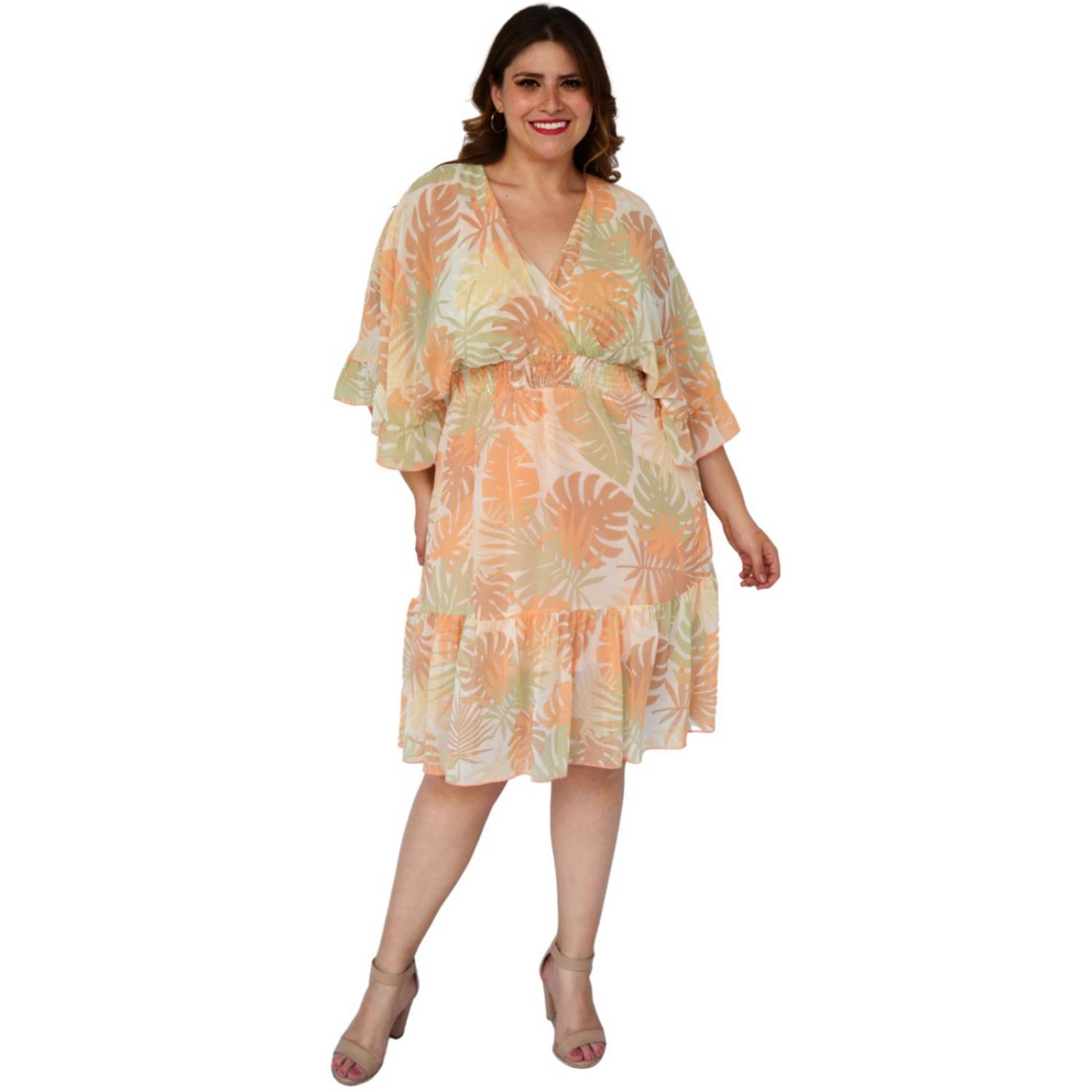 Vestido vaporoso talla extra, modelo 1978 (Durazno) 