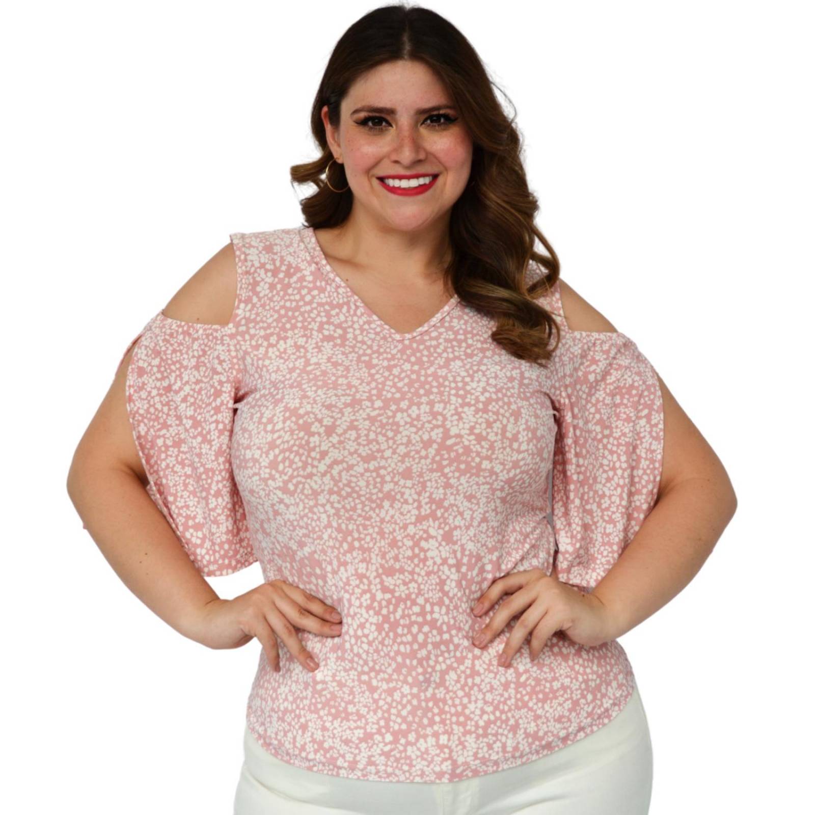 Blusa estampada talla extra, modelo 0912 (Rosa) 
