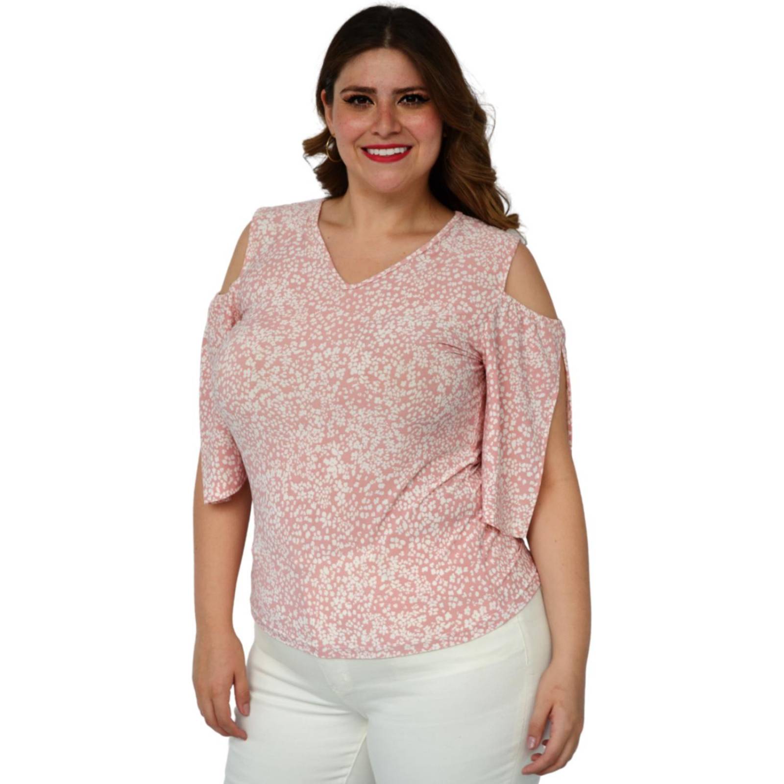 Blusa estampada talla extra, modelo 0912 (Rosa) 