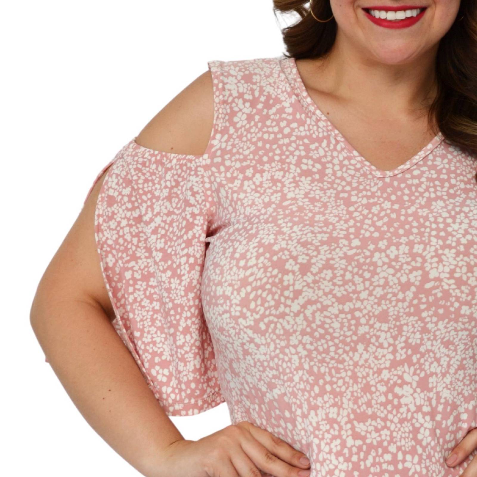Blusa estampada talla extra, modelo 0912 (Rosa) 