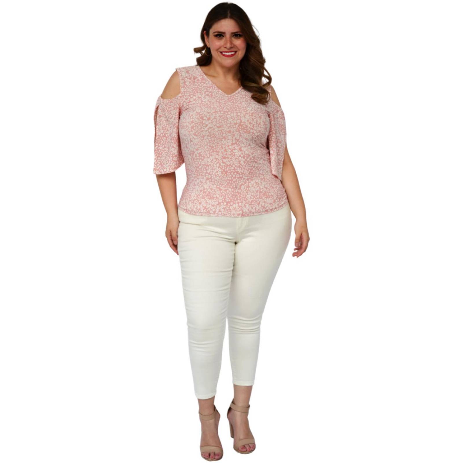 Blusa estampada talla extra, modelo 0912 (Rosa) 