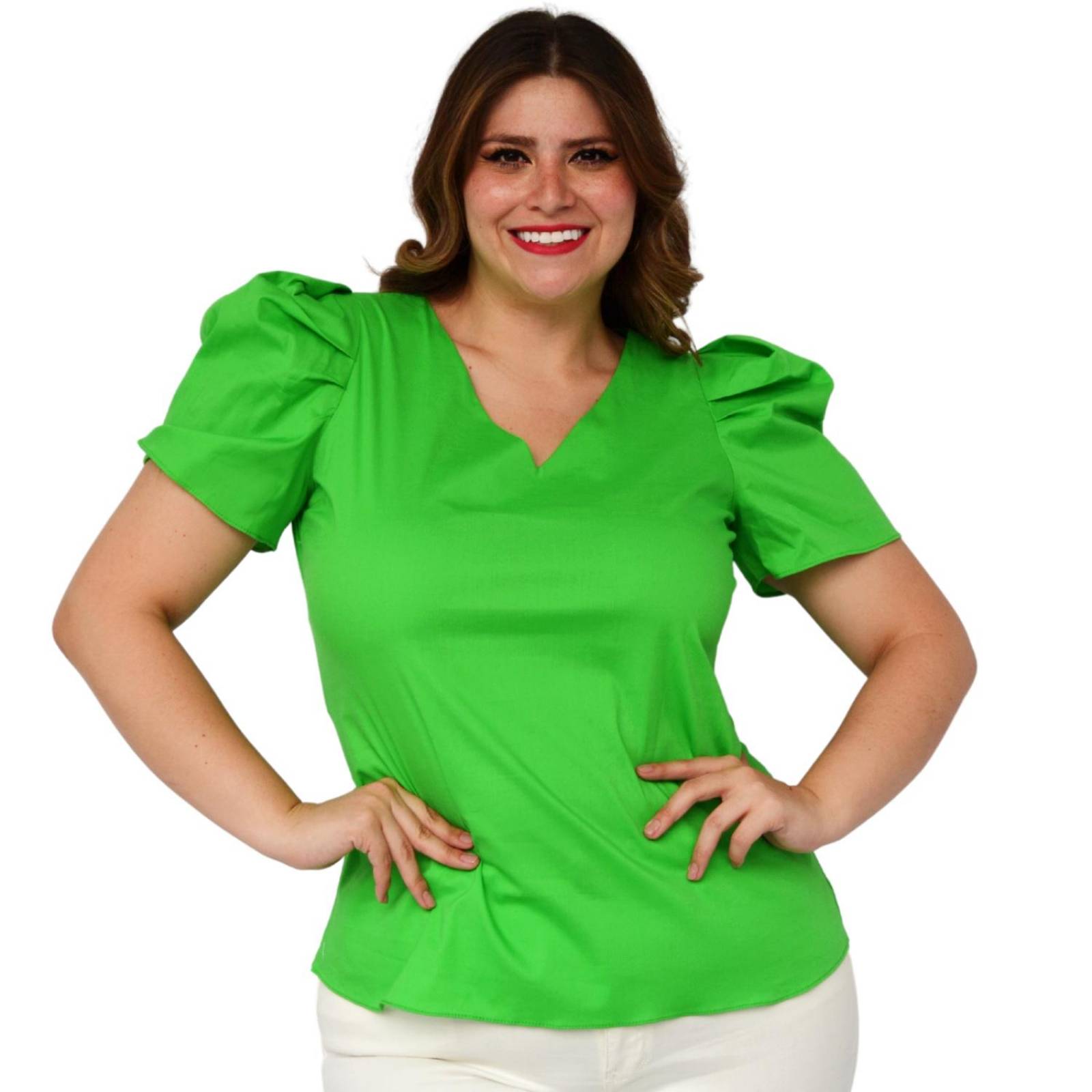 Blusa de popelina talla extra, modelo 2127 (Verde) 