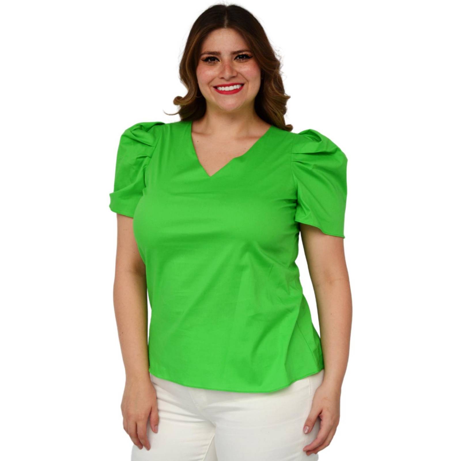 Blusa de popelina talla extra, modelo 2127 (Verde) 