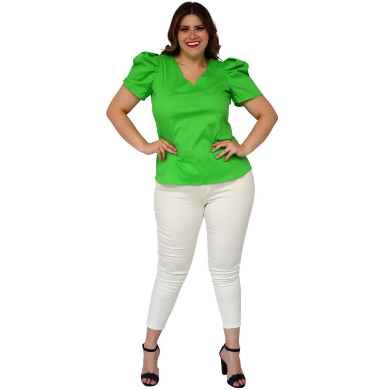 Blusa de popelina talla extra, modelo 2127 (Verde) 