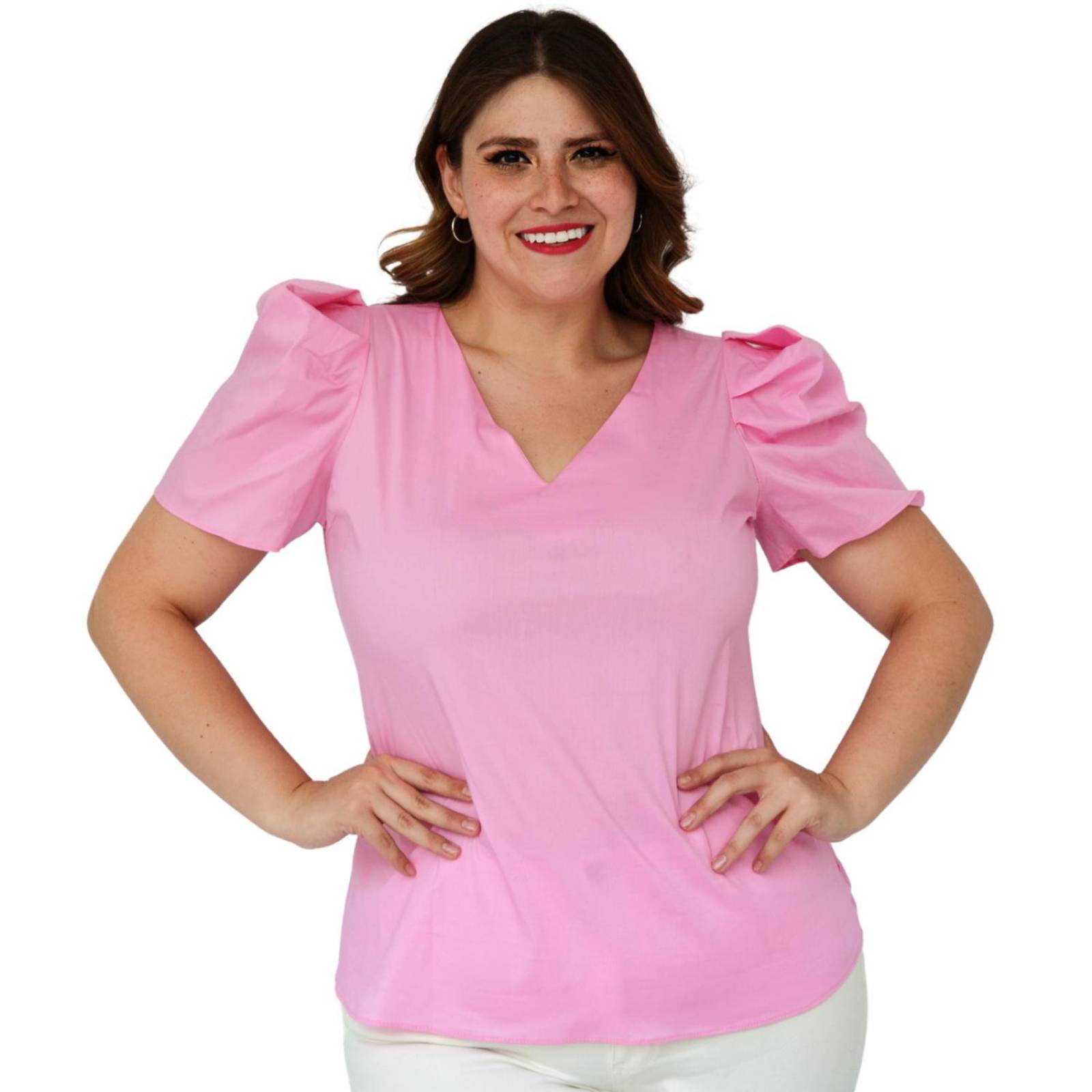 Blusa de popelina talla extra, modelo 2127 (Rosa) 