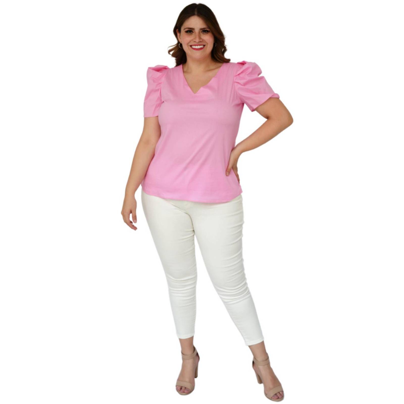Blusa de popelina talla extra, modelo 2127 (Rosa) 
