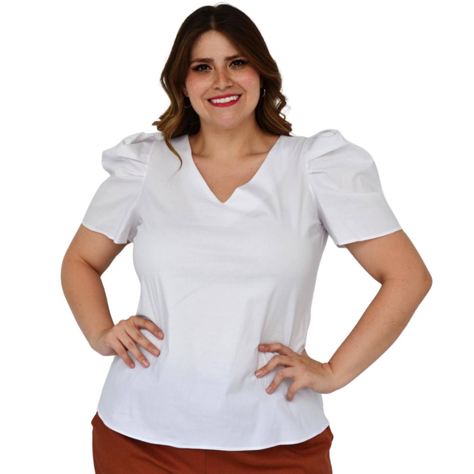 Blusa de popelina talla extra, modelo 2127 (Blanco)