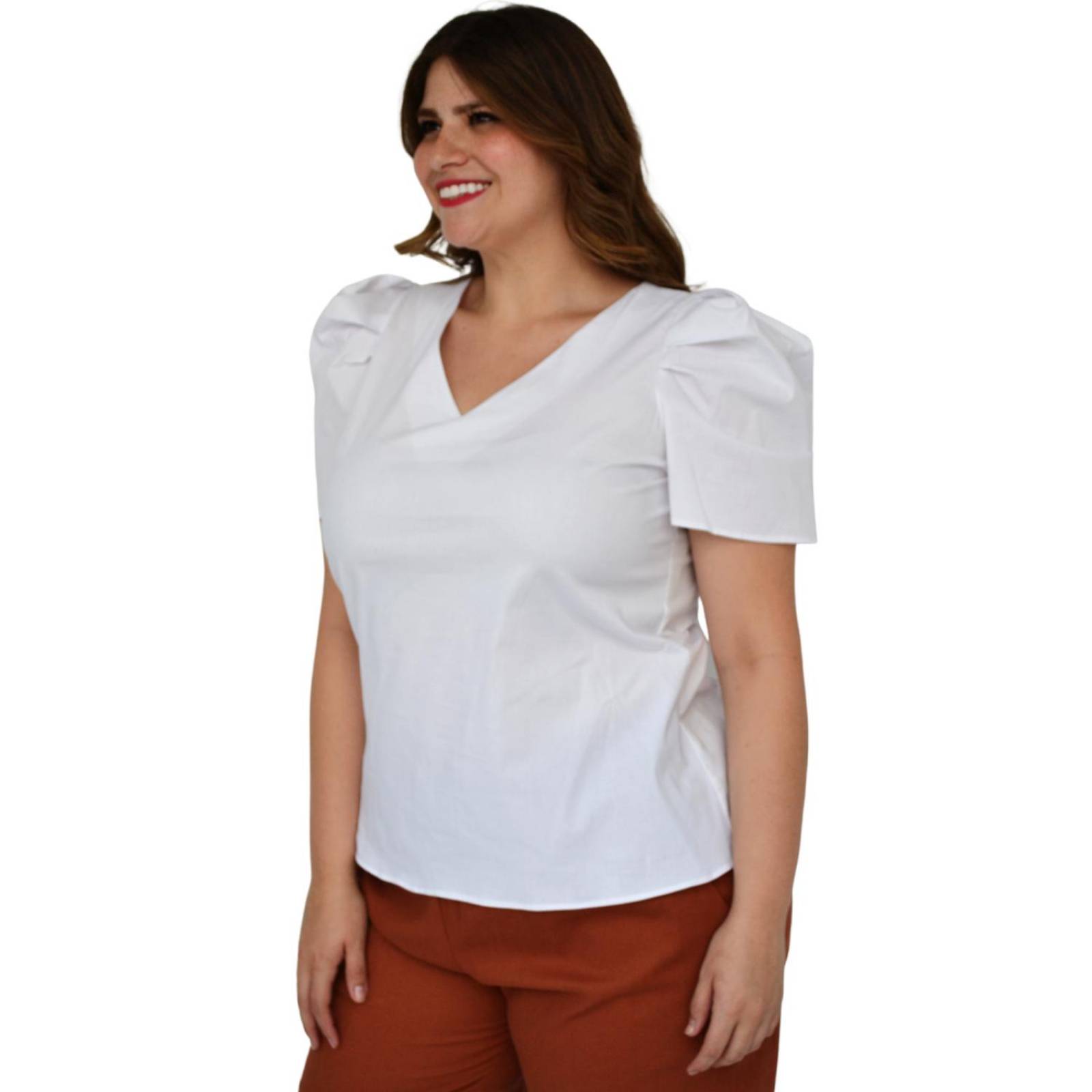 Blusa de popelina talla extra, modelo 2127 (Blanco)