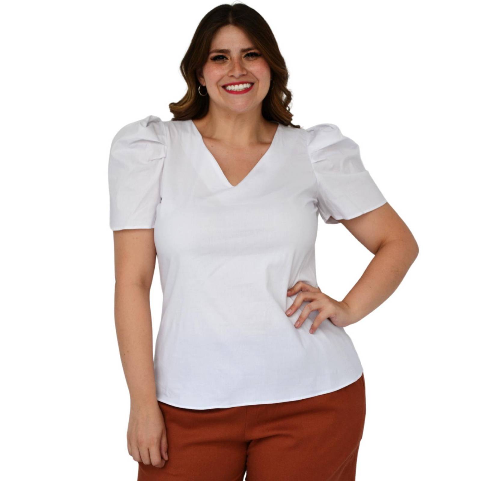 Blusa de popelina talla extra, modelo 2127 (Blanco)