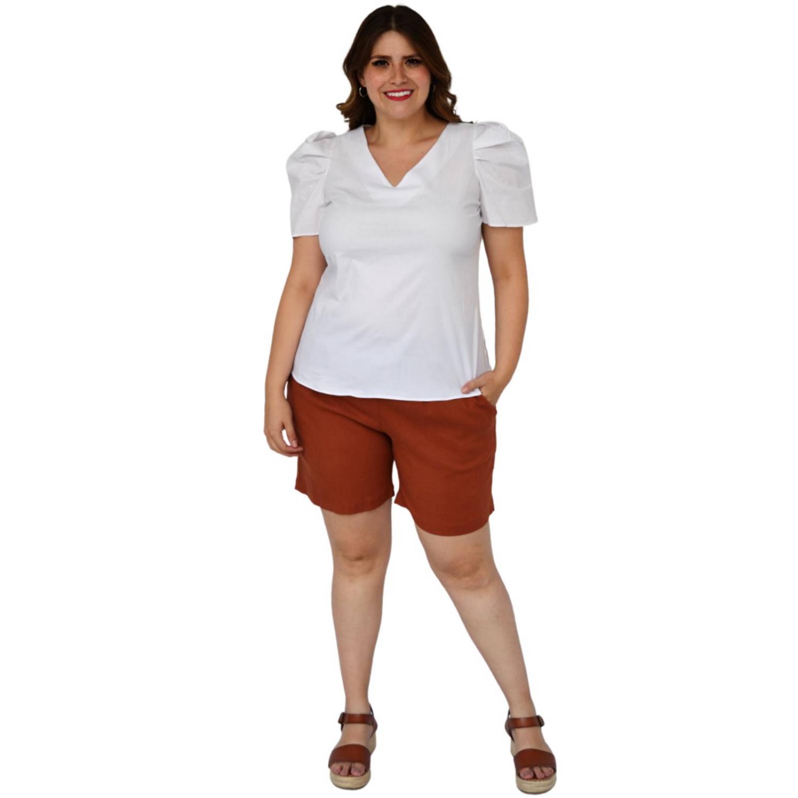 Blusa de popelina talla extra, modelo 2127 (Blanco)