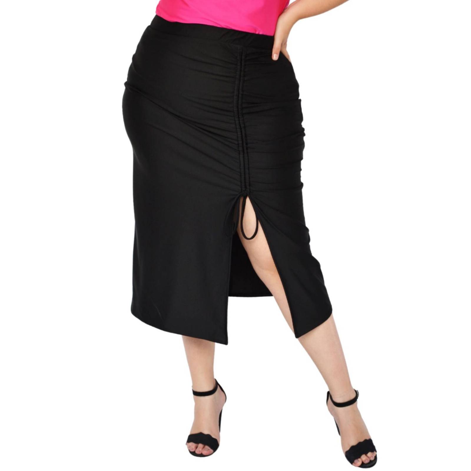 Falda midi con abertura (talla extra), modelo 0329 (Negro) 