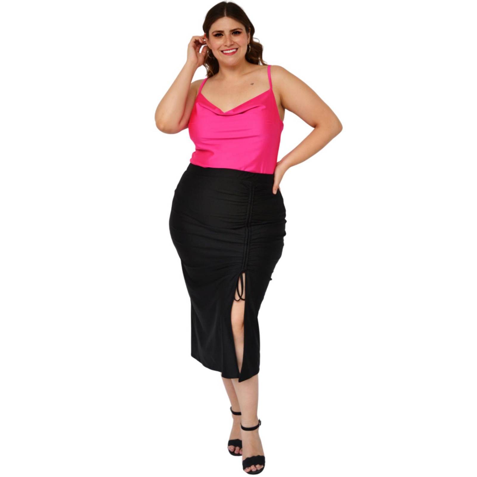 Falda midi con abertura (talla extra), modelo 0329 (Negro) 