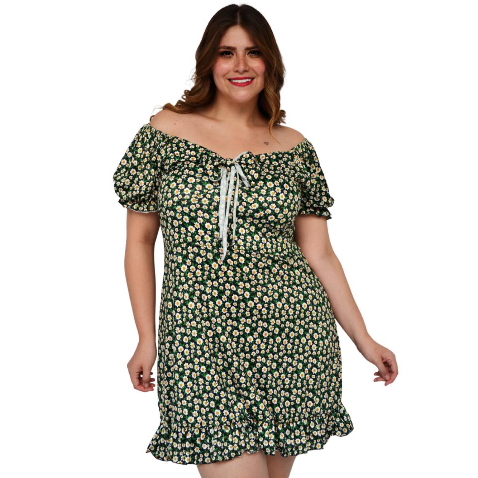 Vestido campesino con strech (talla extra), modelo 4270 (Negro floreado) 