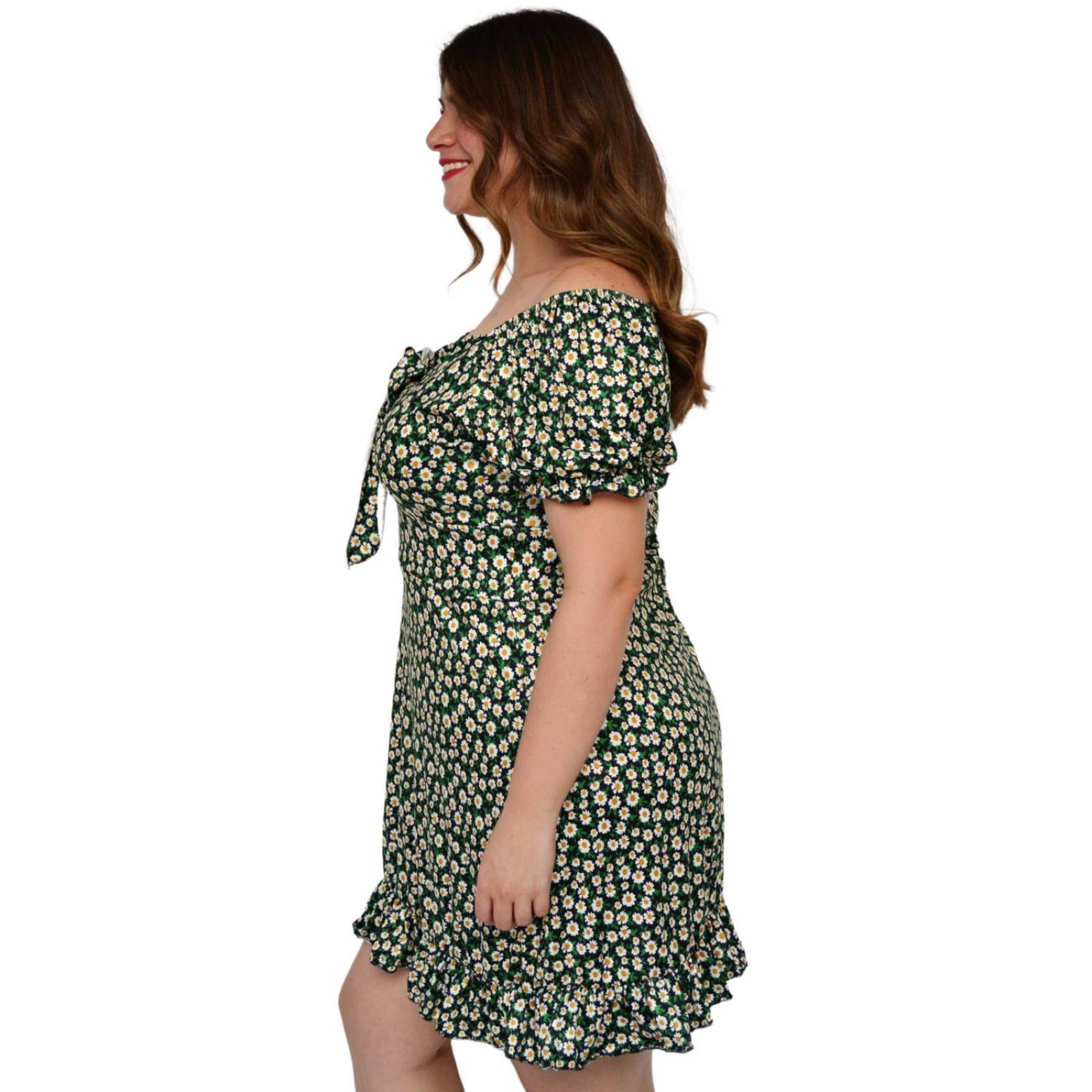 Vestido campesino con strech (talla extra), modelo 4270 (Negro floreado) 