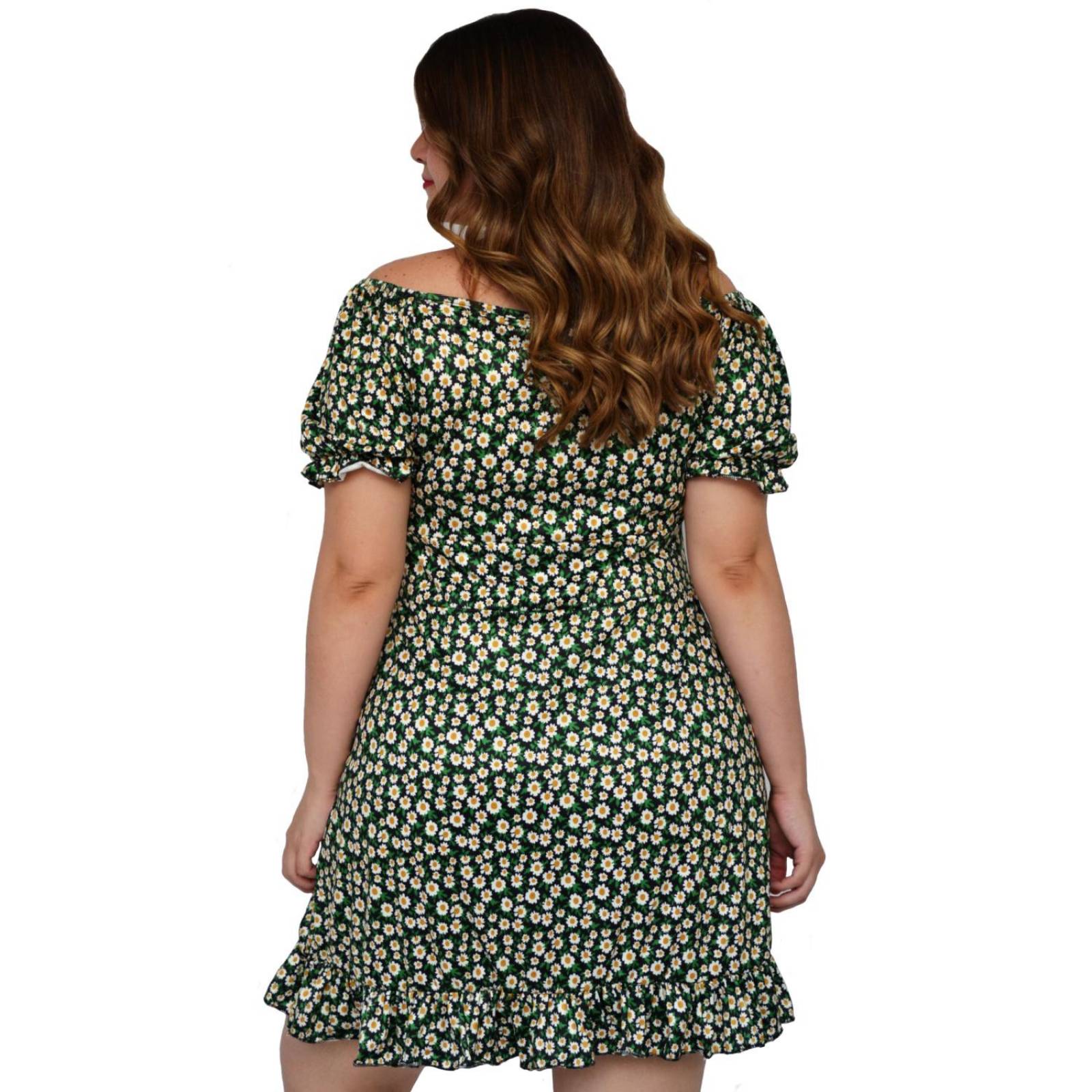 Vestido campesino con strech (talla extra), modelo 4270 (Negro floreado) 