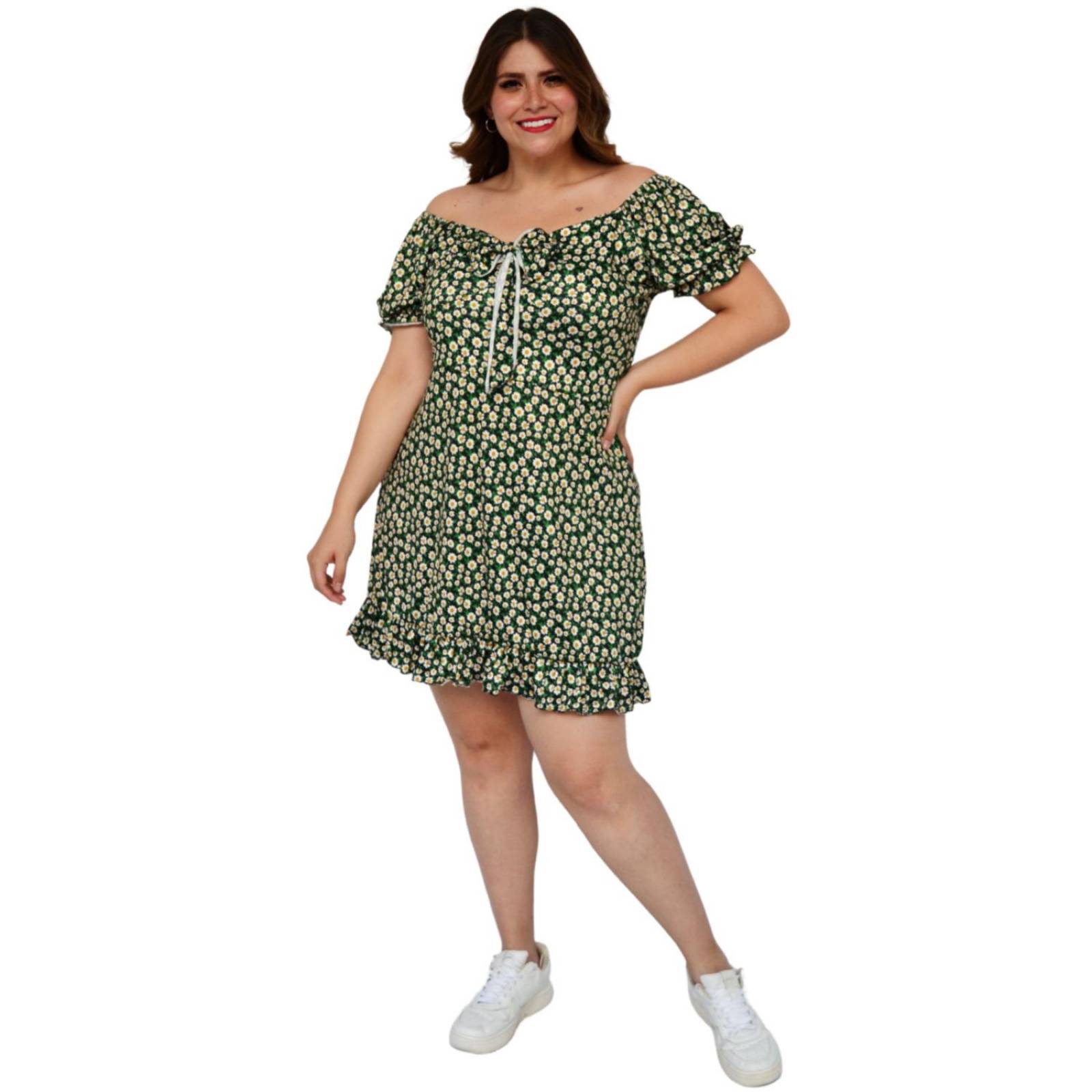 Vestido campesino con strech (talla extra), modelo 4270 (Negro floreado) 