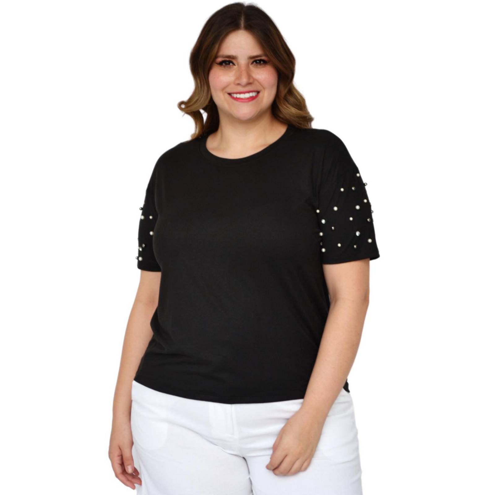 Playera con perlas (talla extra), modelo 3022-D (Negro) .