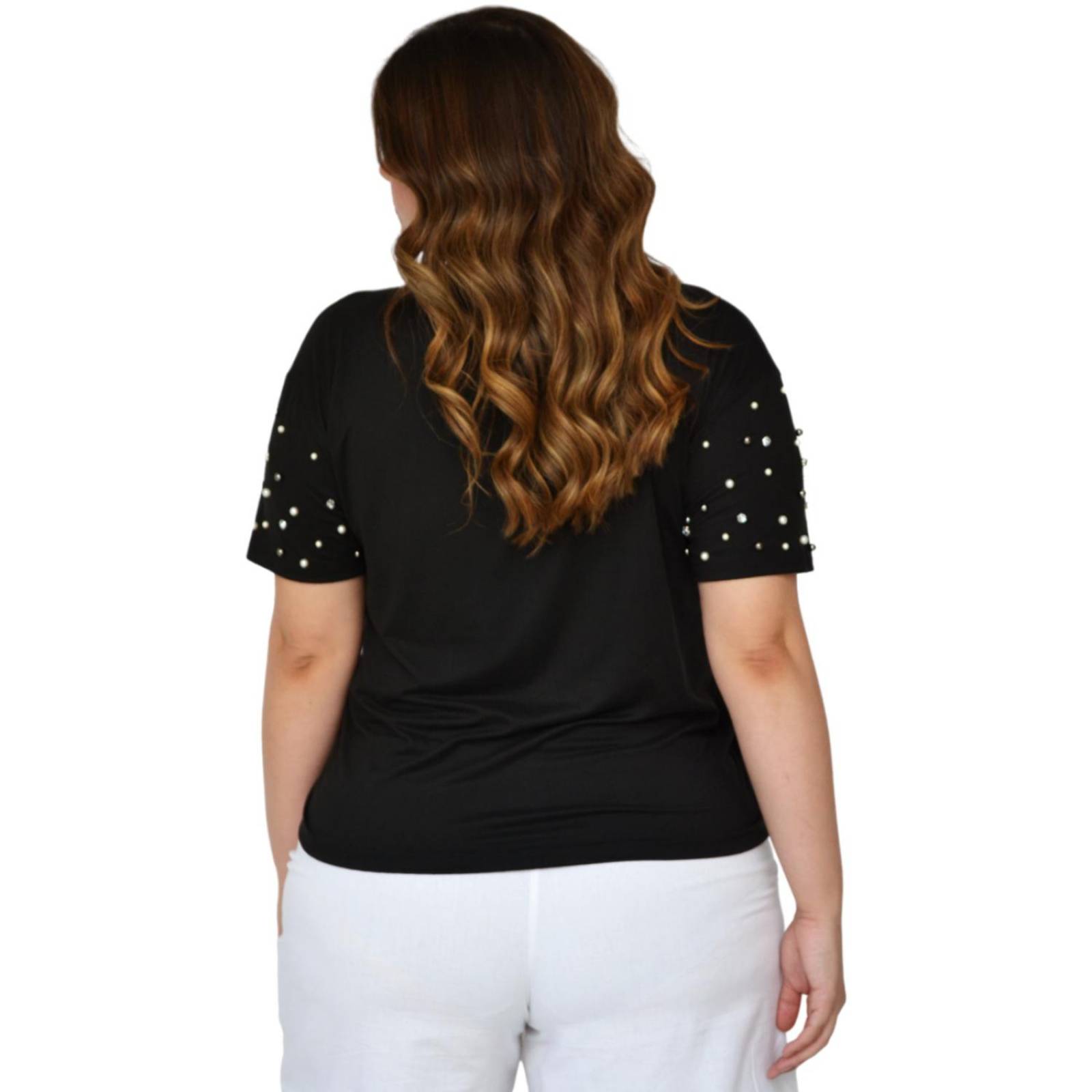 Playera con perlas (talla extra), modelo 3022-D (Negro) .