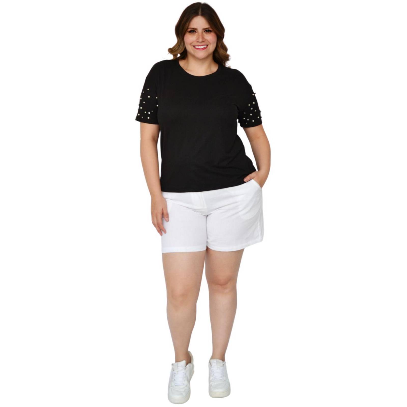 Playera con perlas (talla extra), modelo 3022-D (Negro) .