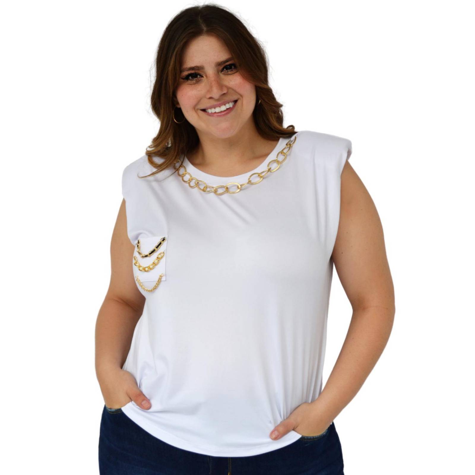 Blusa talla extra con hombreras modelo 3799 Blanco