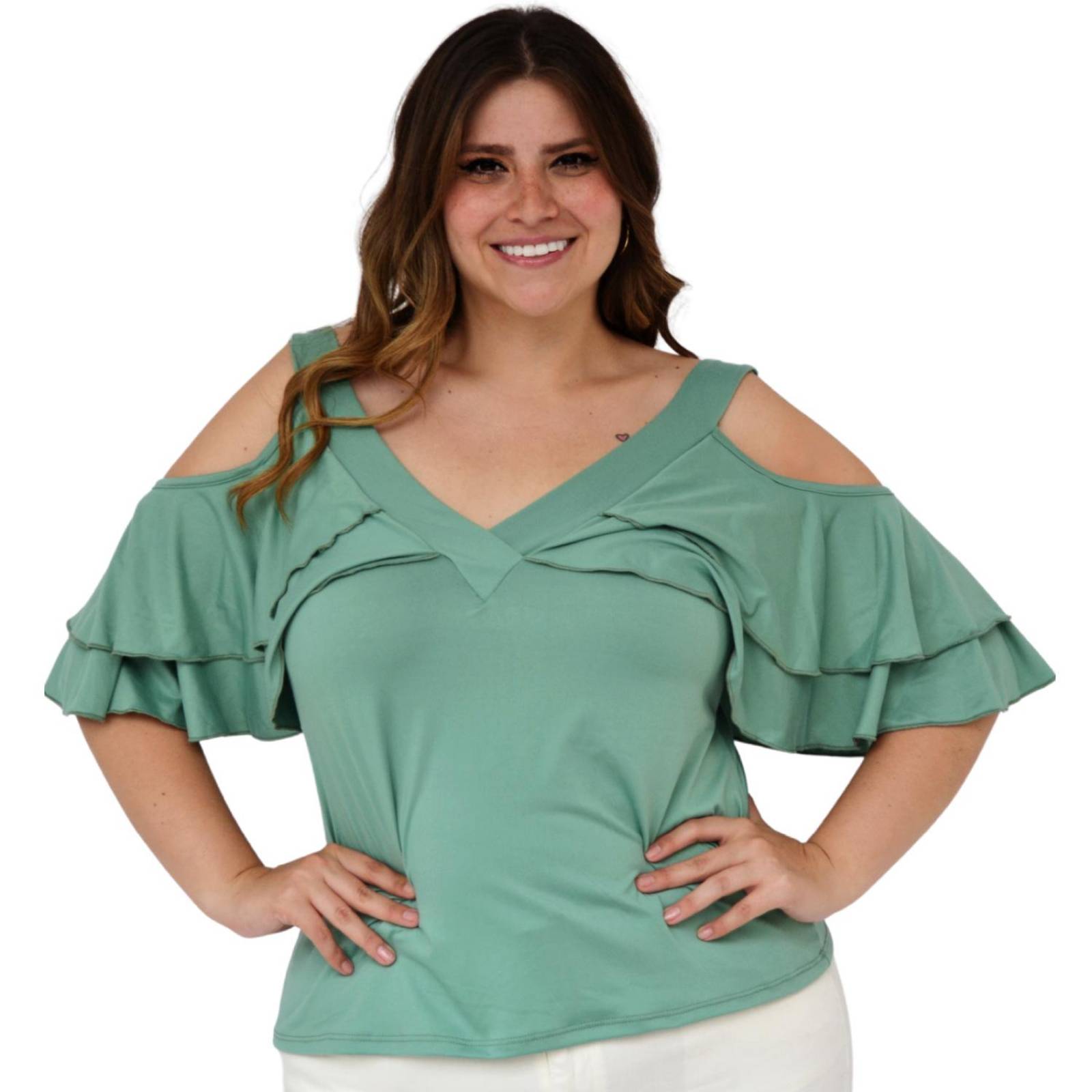 Blusa manga caída talla extra, modelo 1732 (Menta) 