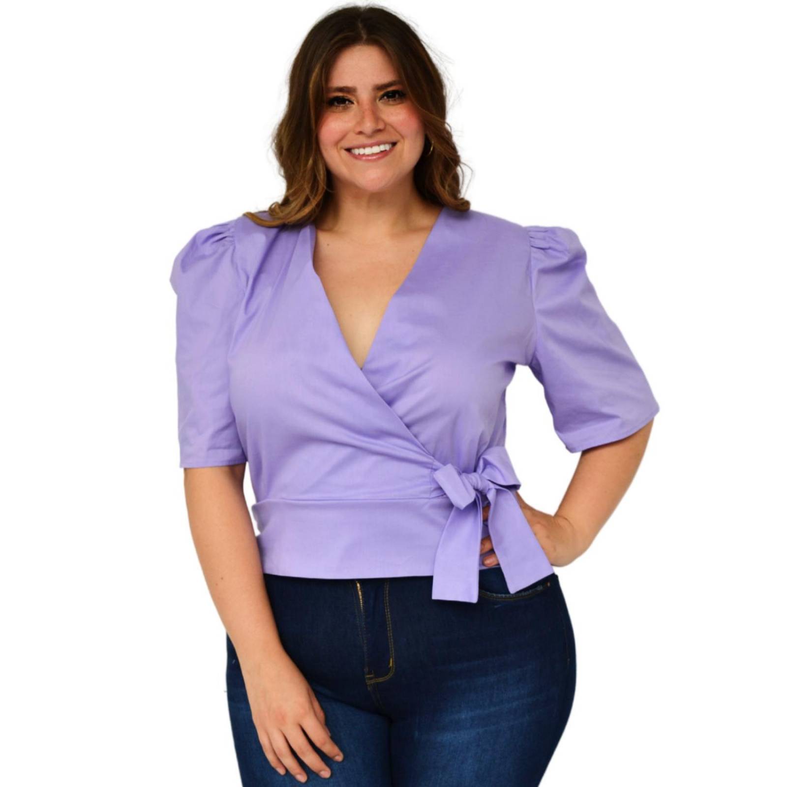 Blusa con moño talla extra, modelo 0914 (Lila) 