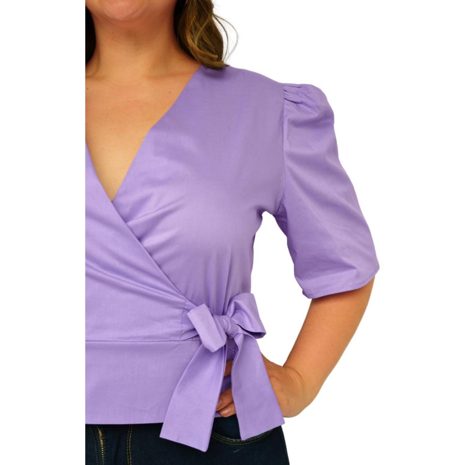 Blusa con moño talla extra, modelo 0914 (Lila) 