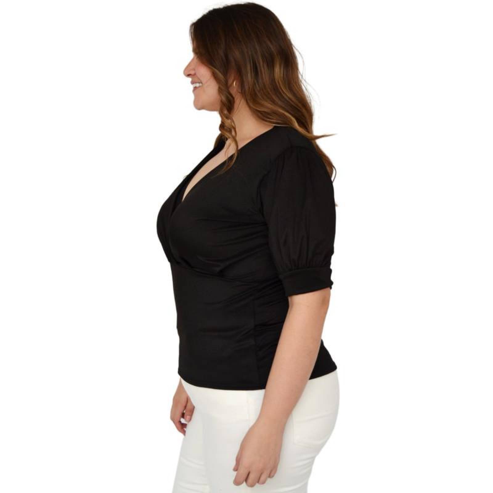 Blusa escote V Roman Fashion, tallas extras 1772 (Negro) 