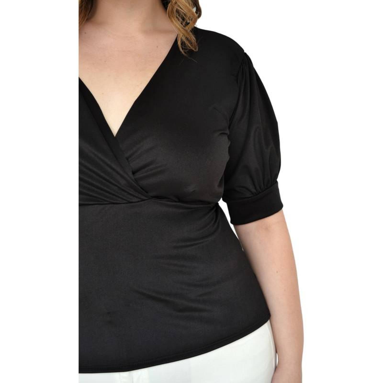 Blusa escote V Roman Fashion, tallas extras 1772 (Negro) 