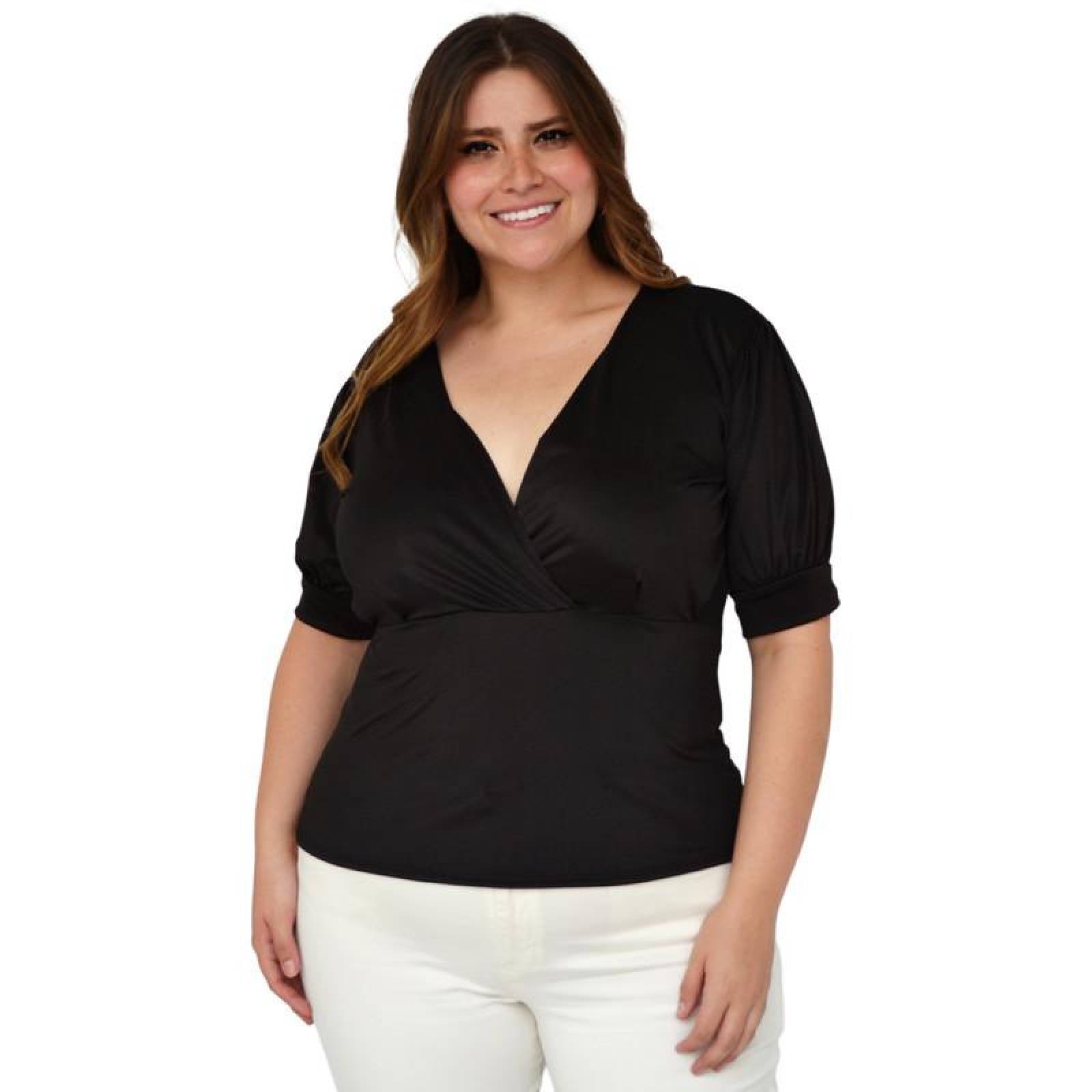 Blusa escote V Roman Fashion, tallas extras 1772 (Negro) 