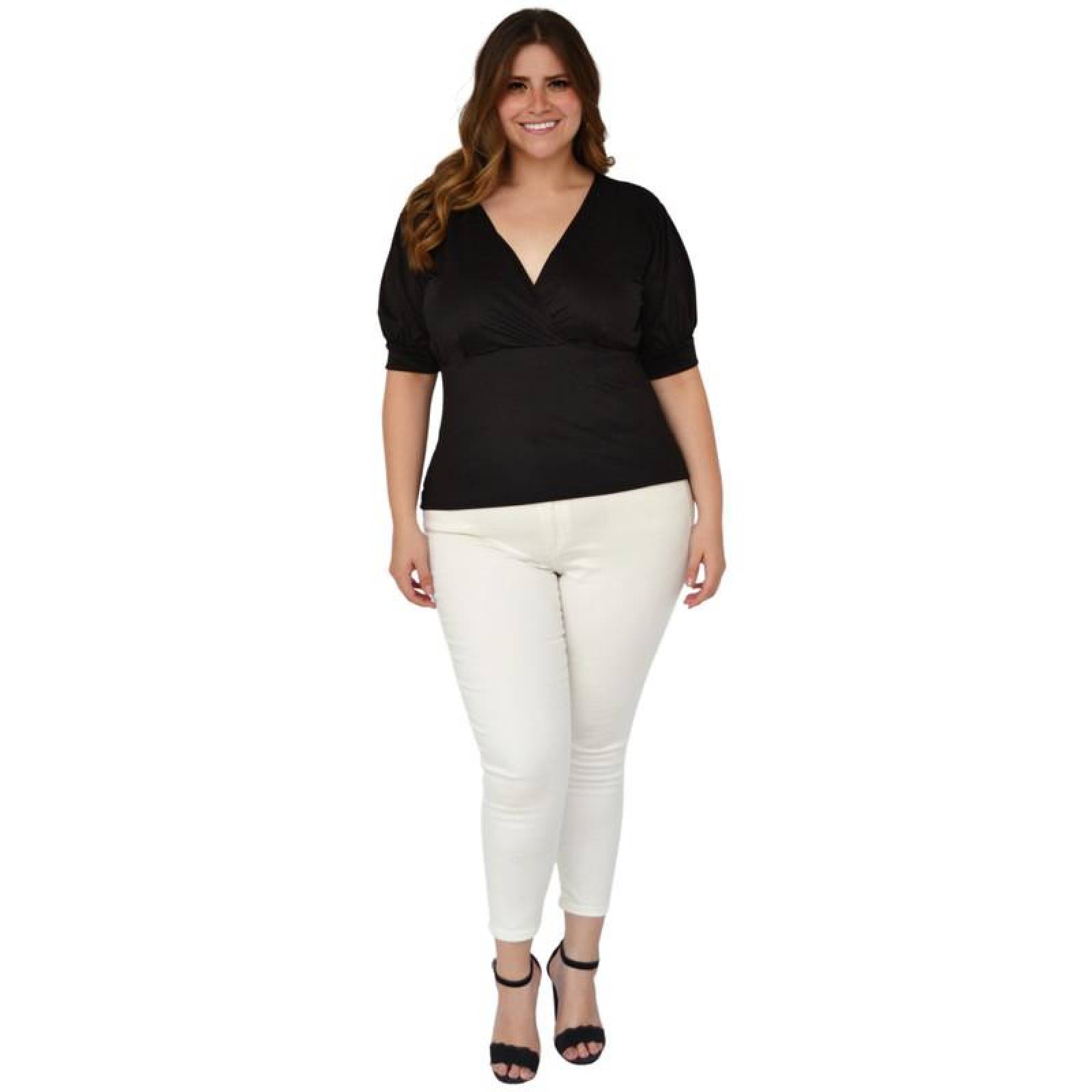 Blusa escote V Roman Fashion, tallas extras 1772 (Negro) 