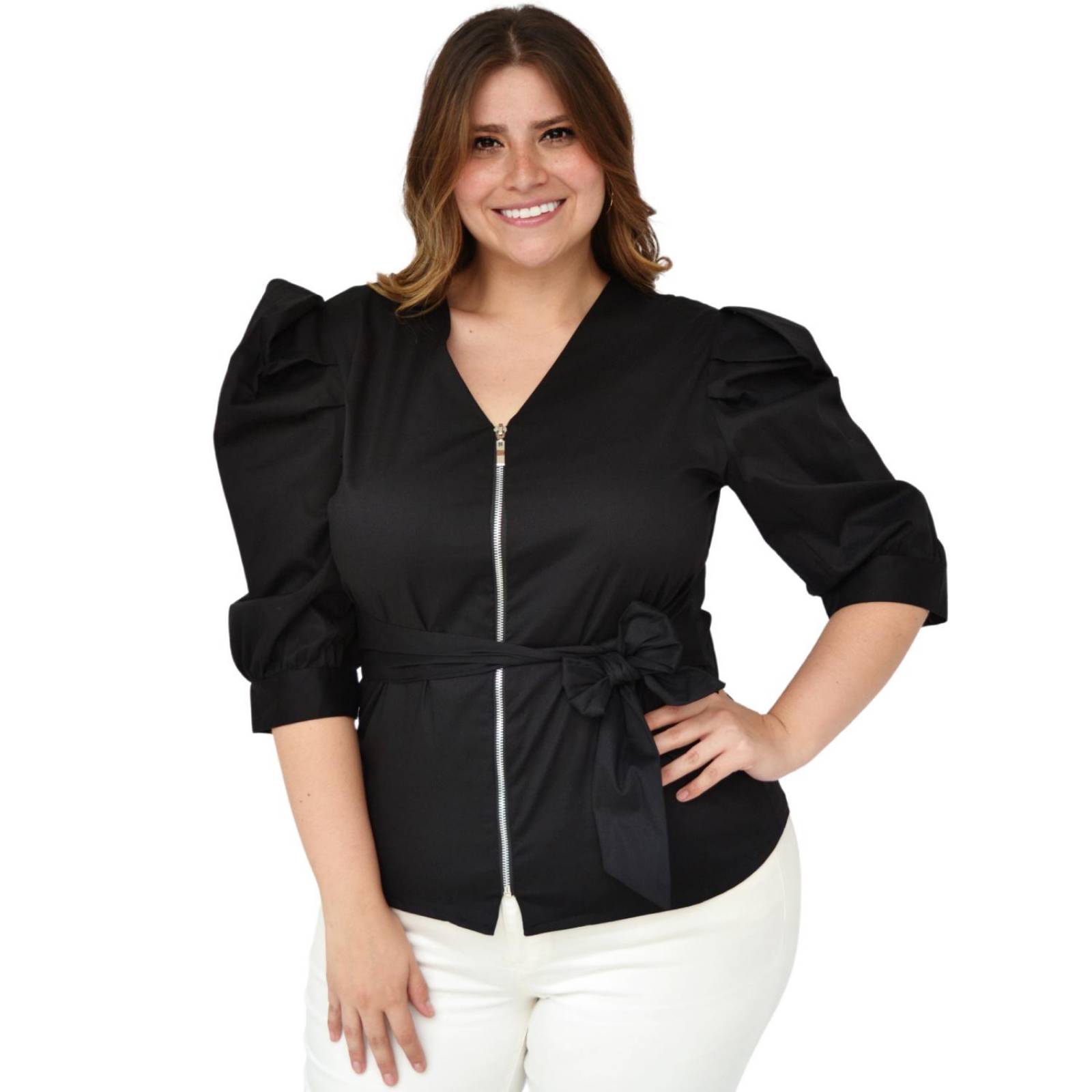 Blusa con cierre tallas extras Roman Fashion 0179 Negro