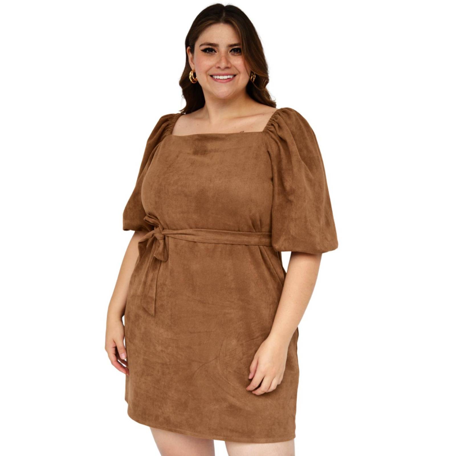 Vestido de gamuza Roman Fashion, tallas extras 7038 (Tabaco)