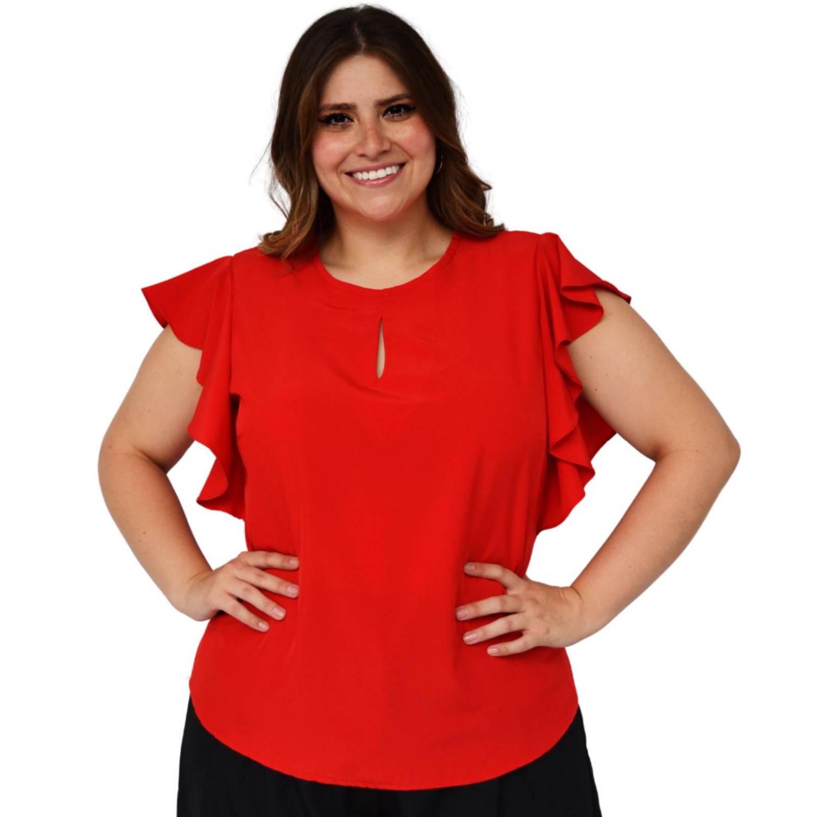 Blusa de chifón Roman Fashion tallas extras, 2668 (Rojo)