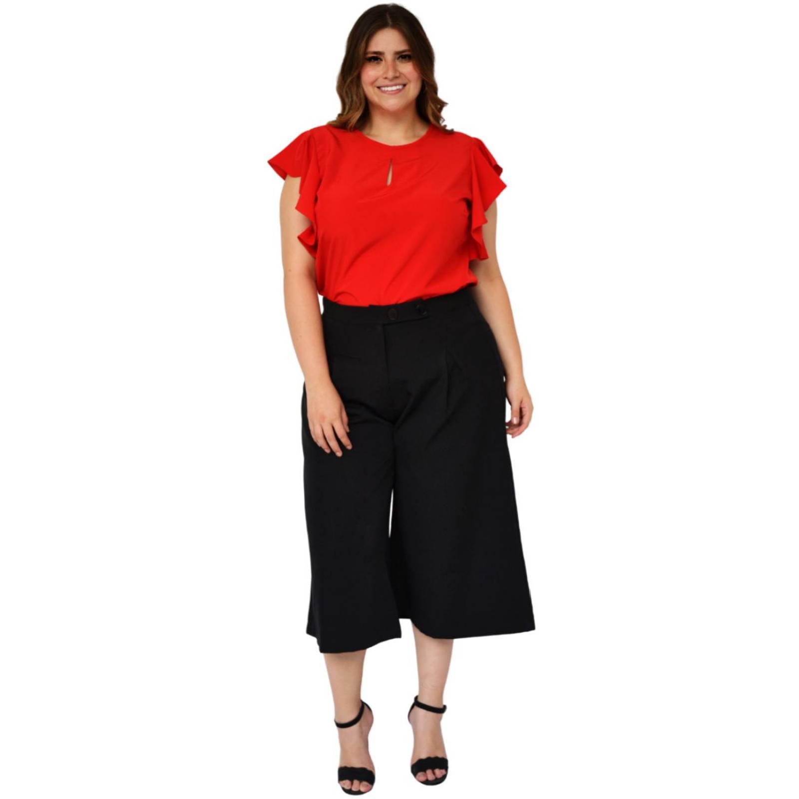 Blusa de chifón Roman Fashion tallas extras, 2668 (Rojo)