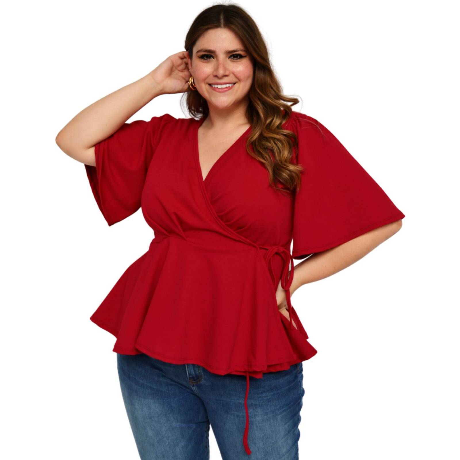 Blusa con vuelo Roman Fashion tallas extras, 1790 (Rojo) 