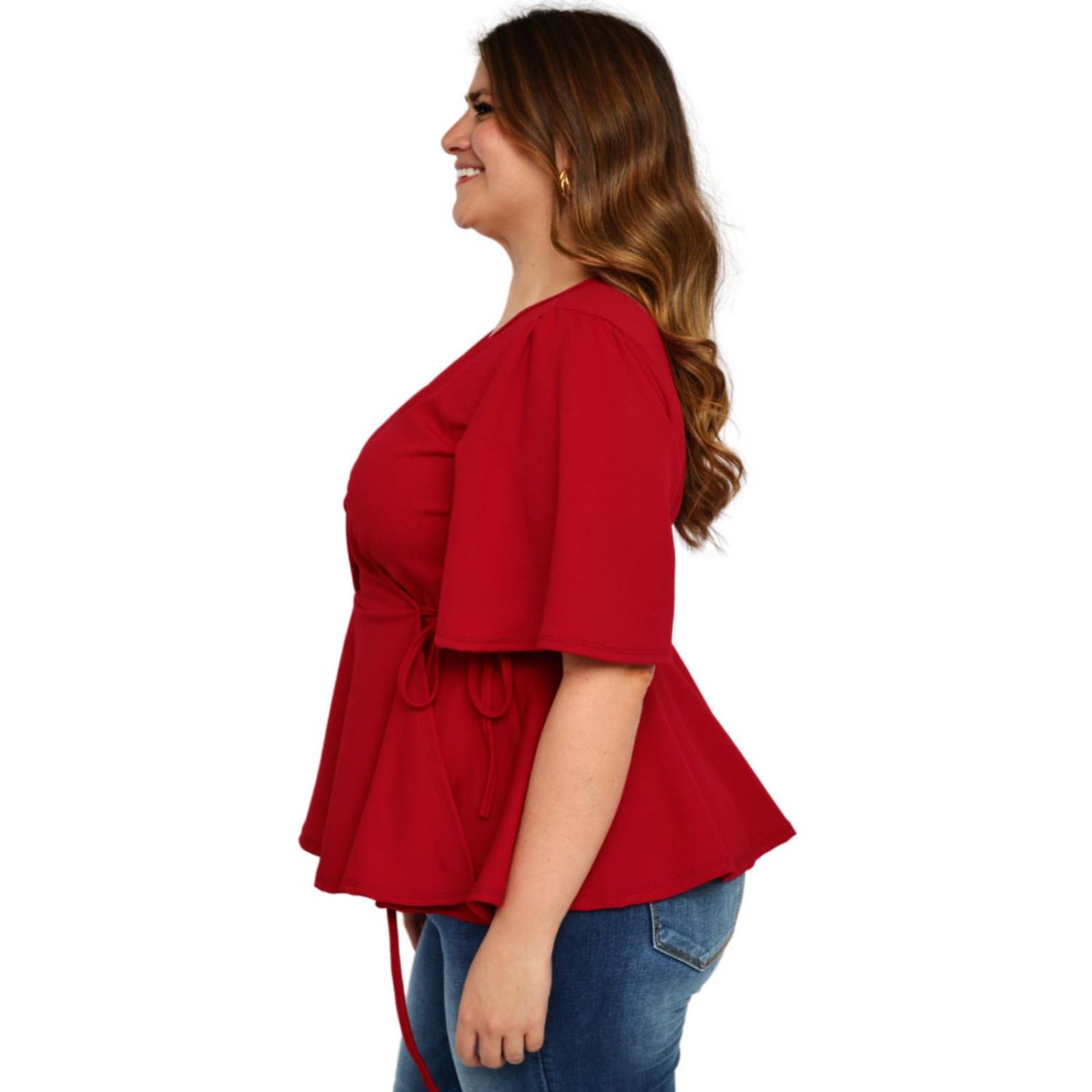 Blusa con vuelo Roman Fashion tallas extras, 1790 (Rojo) 