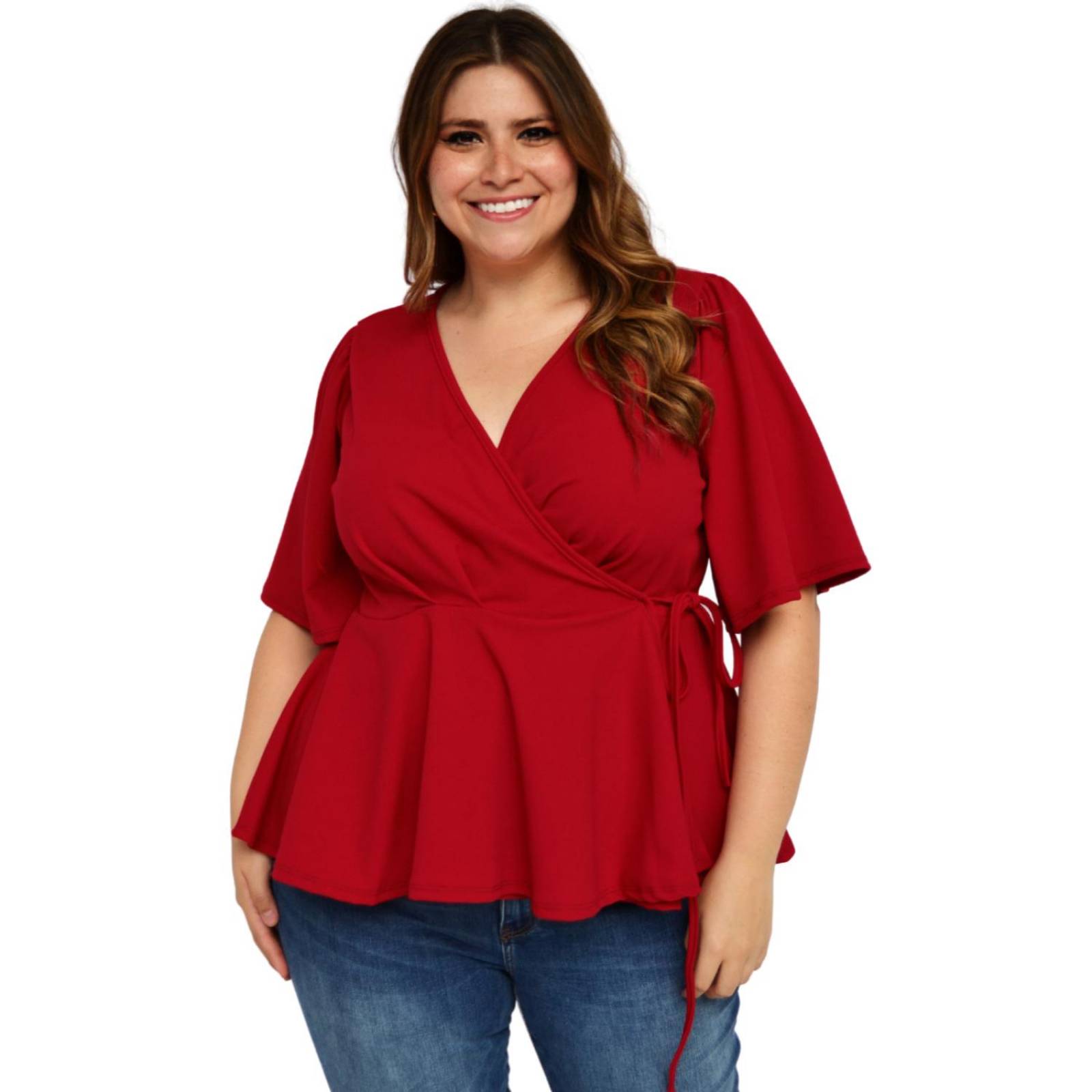 Blusa con vuelo Roman Fashion tallas extras, 1790 (Rojo) 